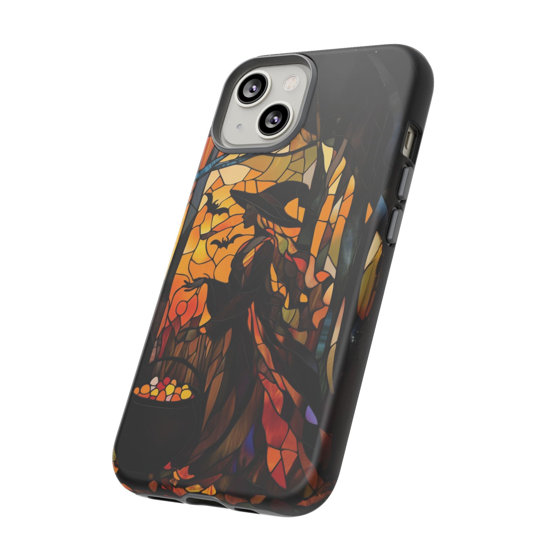 Halloween Witch Stained Glass Effect Dark Academia Spooky Fall Witchy Pumpkin Bats Seasonal Fall Mosaic Case iPhone 13 14 15 16 Pro Max