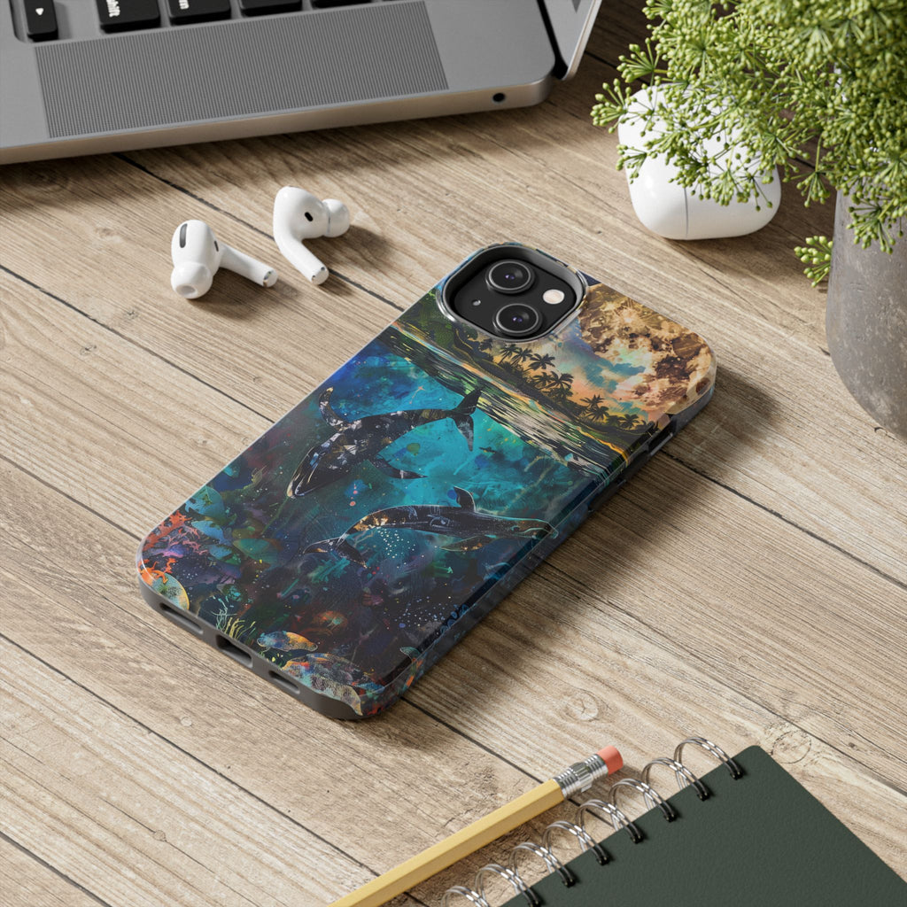 Abstract Moonlit Whales Underwater Phone Case - Durable and Stunning Protective Cover