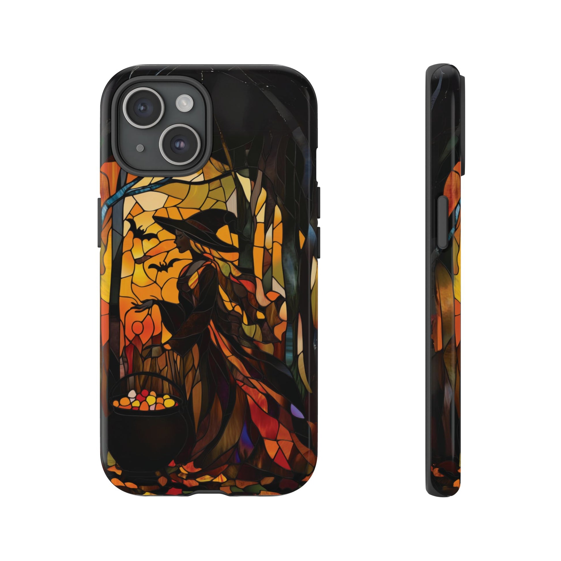Halloween Witch Stained Glass Effect Dark Academia Spooky Fall Witchy Pumpkin Bats Seasonal Fall Mosaic Case iPhone 13 14 15 16 Pro Max