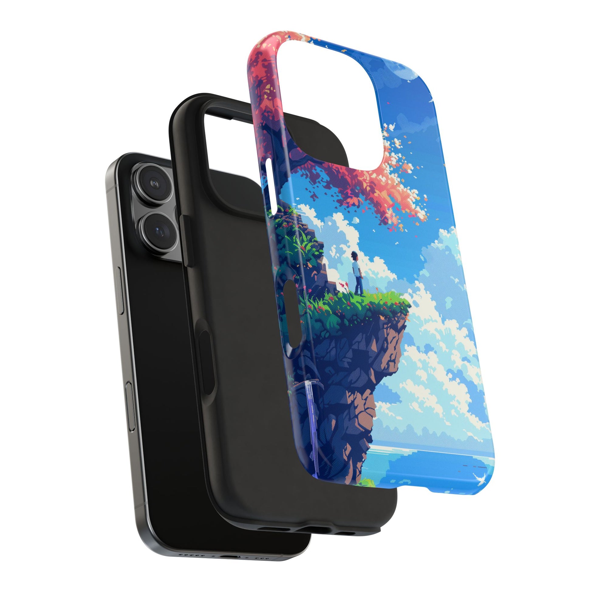 Pixel Art Video Game Landscapes Phone Case, Retro Gaming Pixelated Design, Geeky Gamer Phone Cover, Unique Video Game Art Accessories