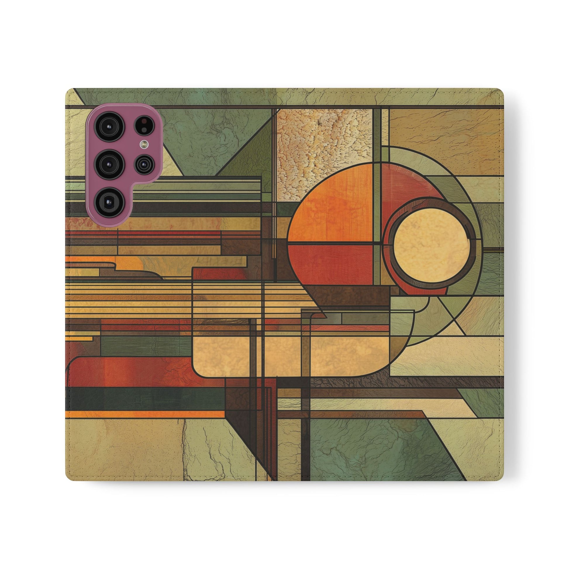 Art Deco Flip Case Prairie Style Stained Glass Inspired by Frank Lloyd Wright, Phone Covers, Colorful Protective Accessories, Unique