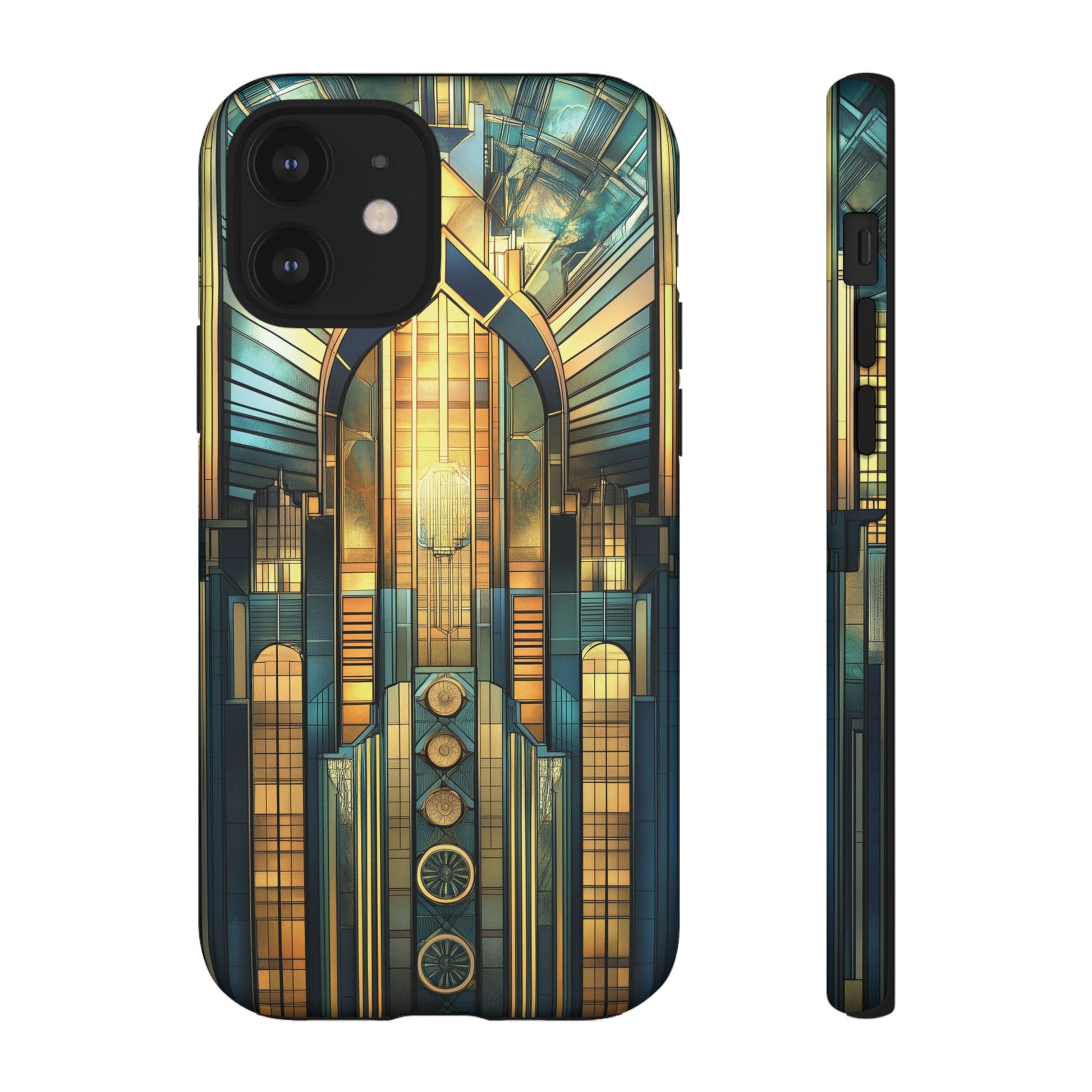 Phone Case Art Deco City Frank Lloyd Wright Teal Gold Protective Covers, Stylish Accessories, Great Gatsby Noir Nouveau iPhone 14 15 16 Pro