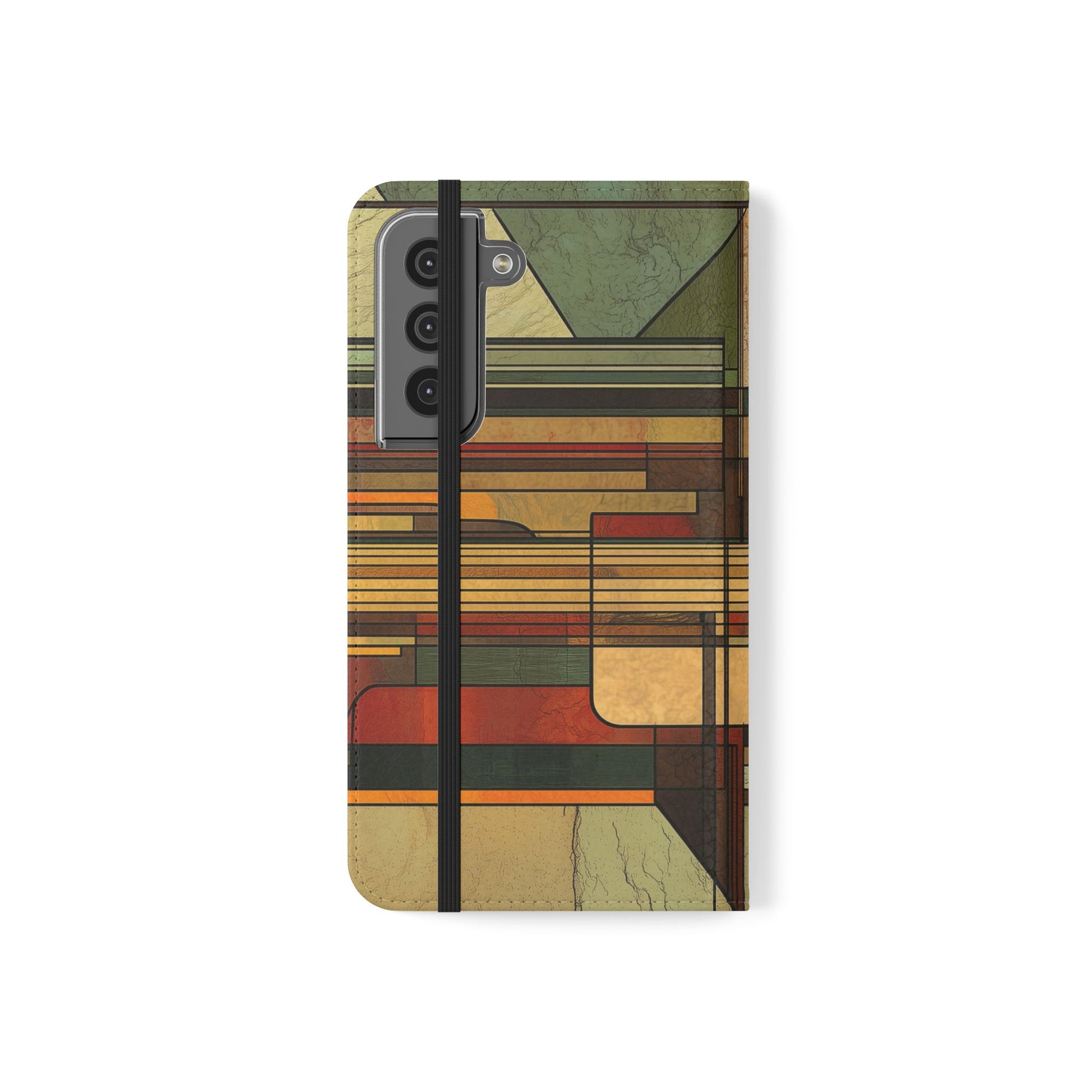 Art Deco Flip Case Prairie Style Stained Glass Inspired by Frank Lloyd Wright, Phone Covers, Colorful Protective Accessories, Unique