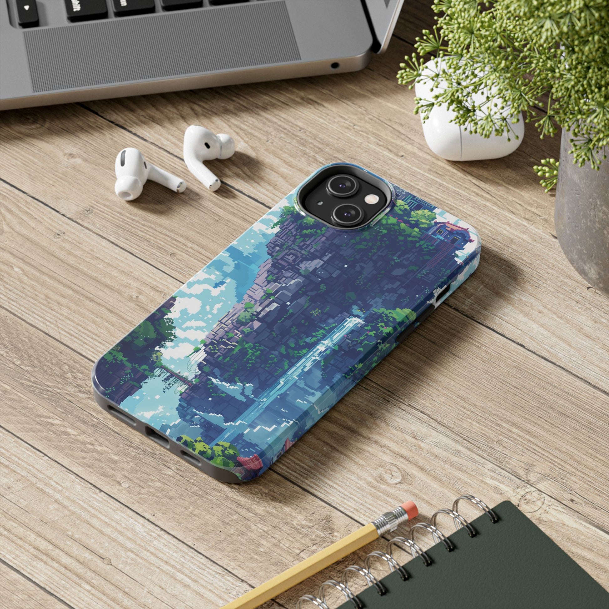 Pixel Art Video Game Landscapes Phone Case, Retro Gaming Pixelated Design, Geeky Gamer Phone Cover, Unique Video Game Art Accessories