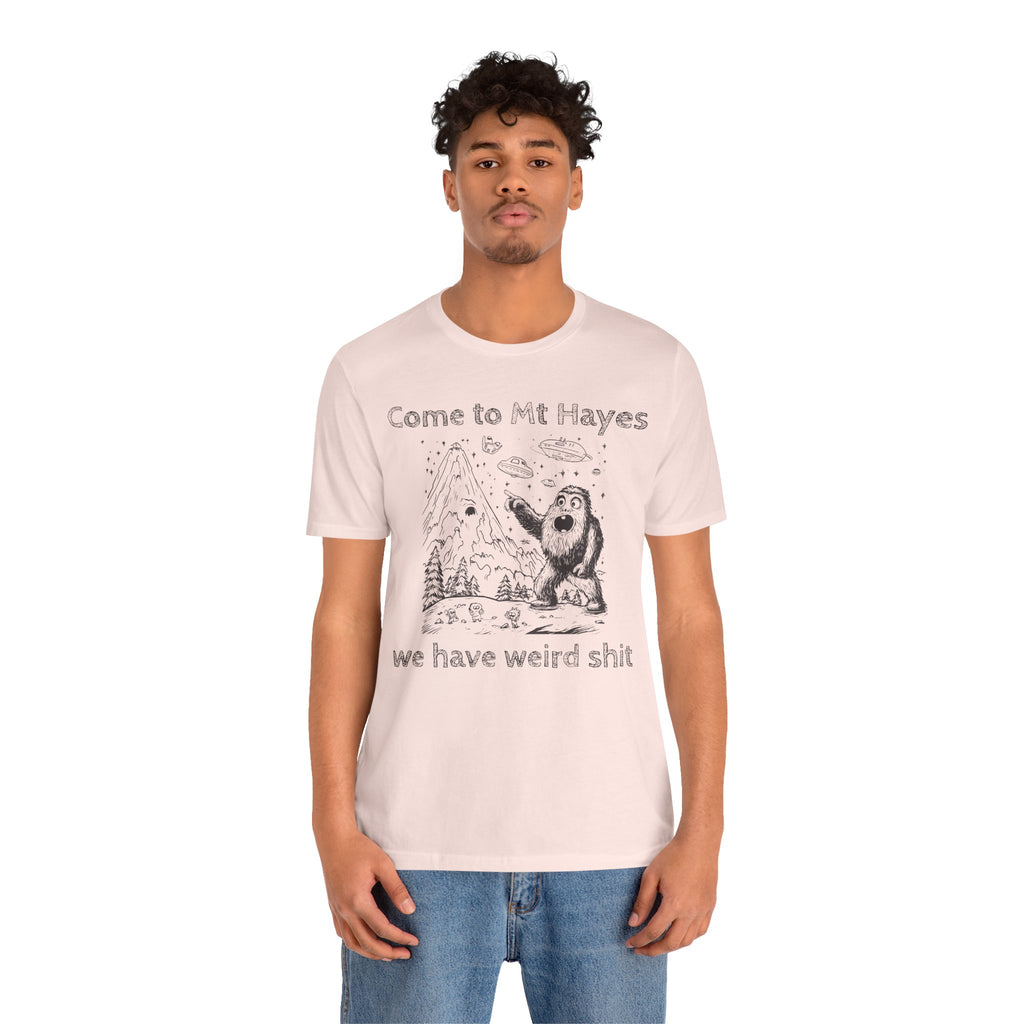 Alien Conspiracy Unisex Tee, Bigfoot Mountain Sketch Shirt, UFO Weird Stuff Tshirt, California Men's Top, Space Extraterrestrial Shirt