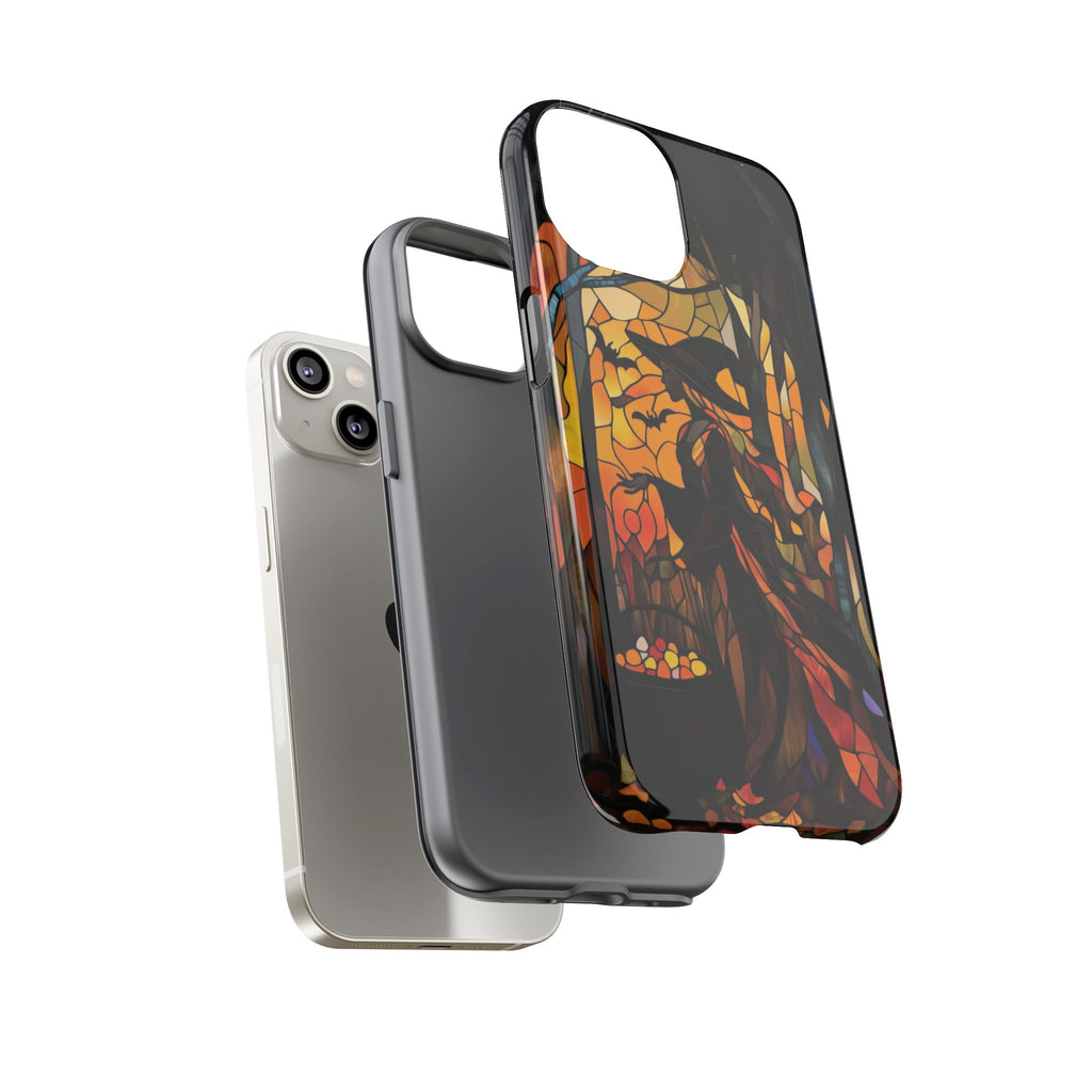 Halloween Witch Stained Glass Effect Dark Academia Spooky Fall Witchy Pumpkin Bats Seasonal Fall Mosaic Case iPhone 13 14 15 16 Pro Max