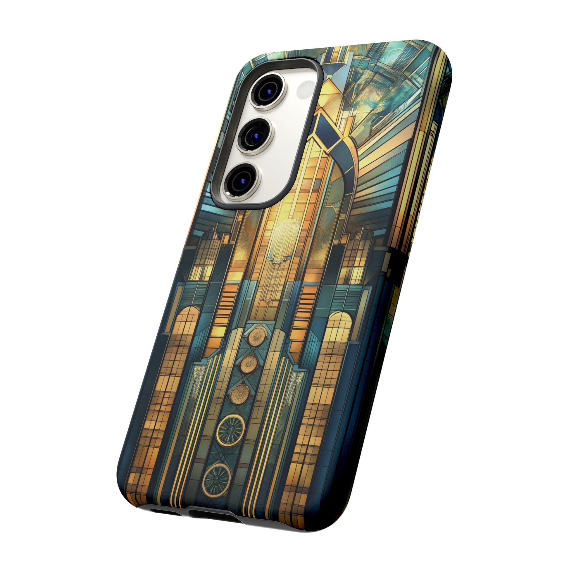 Phone Case Art Deco City Frank Lloyd Wright Teal Gold Protective Covers, Stylish Accessories, Great Gatsby Noir Nouveau iPhone 14 15 16 Pro