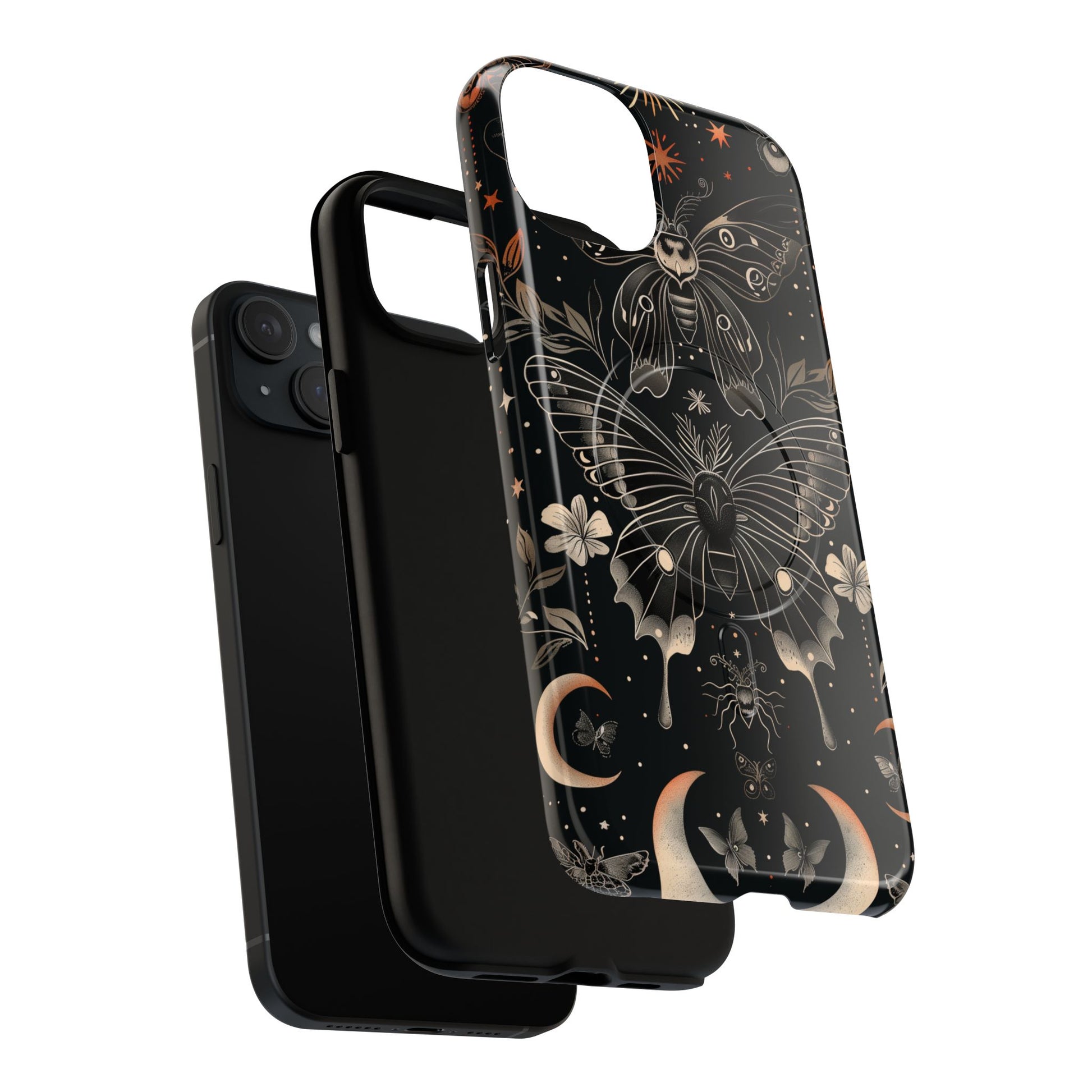 Celestial Dark Academia Phone Case Magical Moth Vintage Witchcraft Cover Esoteric Nature Art iPhone 14 15 Pro Max