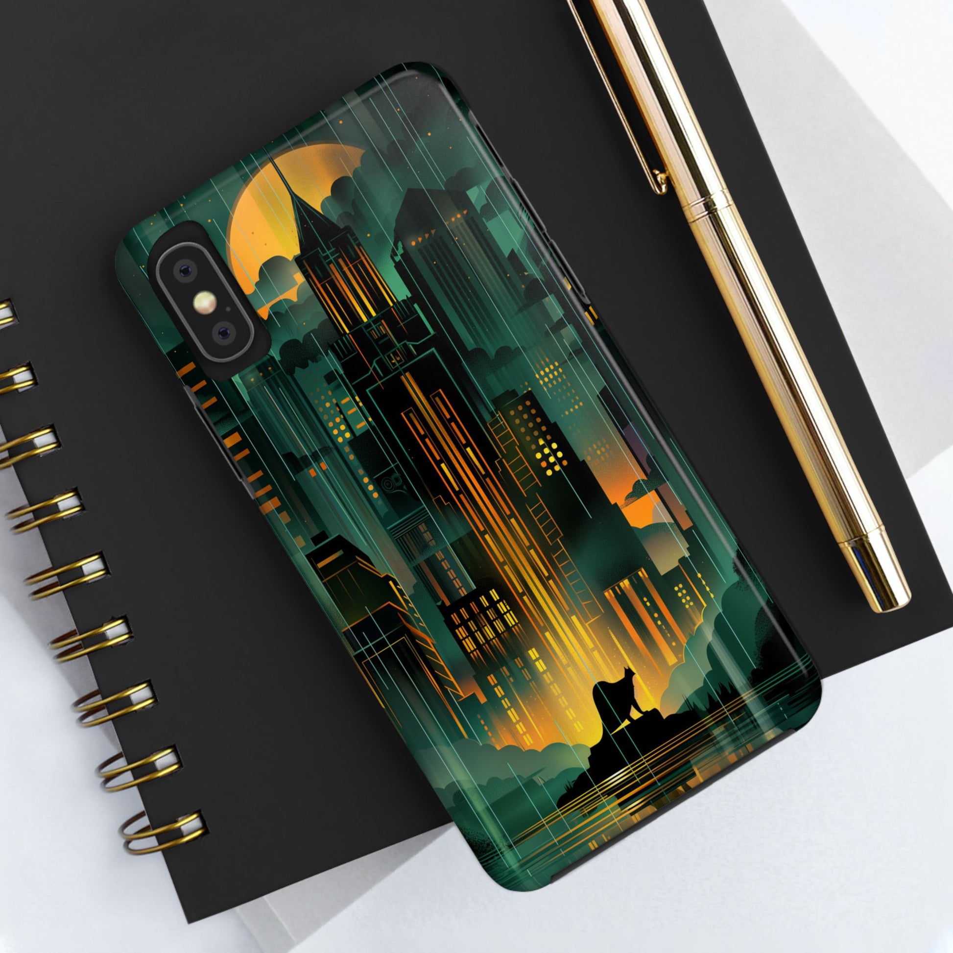 Nighttime Batman Phone Case - Gotham Art Deco Style - Noir Inspired Phone Cover - Dark Knight Accessory