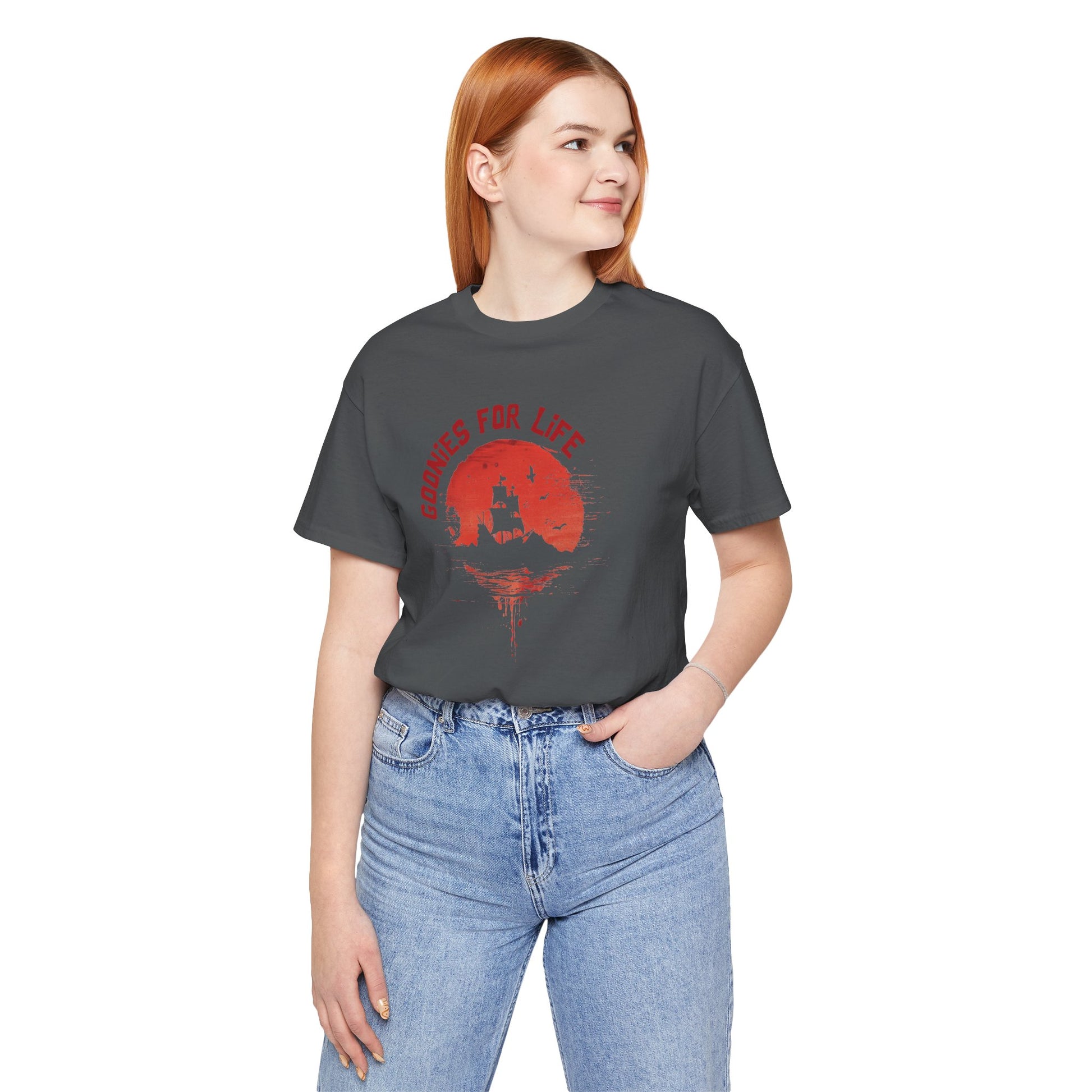 Goonies For Life Vintage Style Sunset Pirate Ship Tee