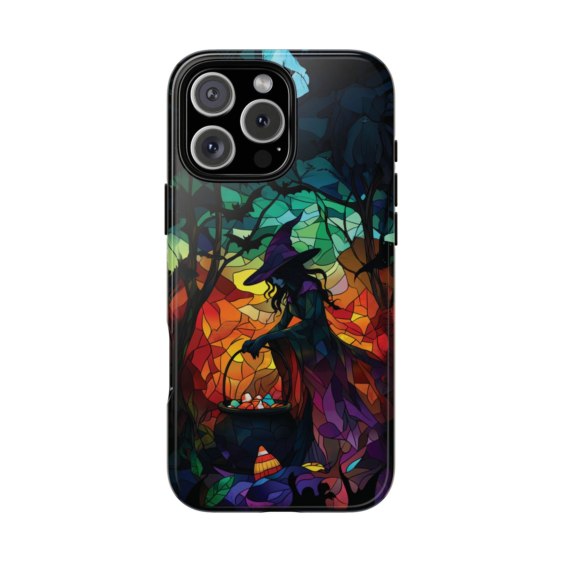 Halloween Witch Stained Glass Dark Academia Spooky Fall Witchy Pumpkin Bats Seasonal Fall Mosaic Case iPhone 13 14 15 16 Pro Max