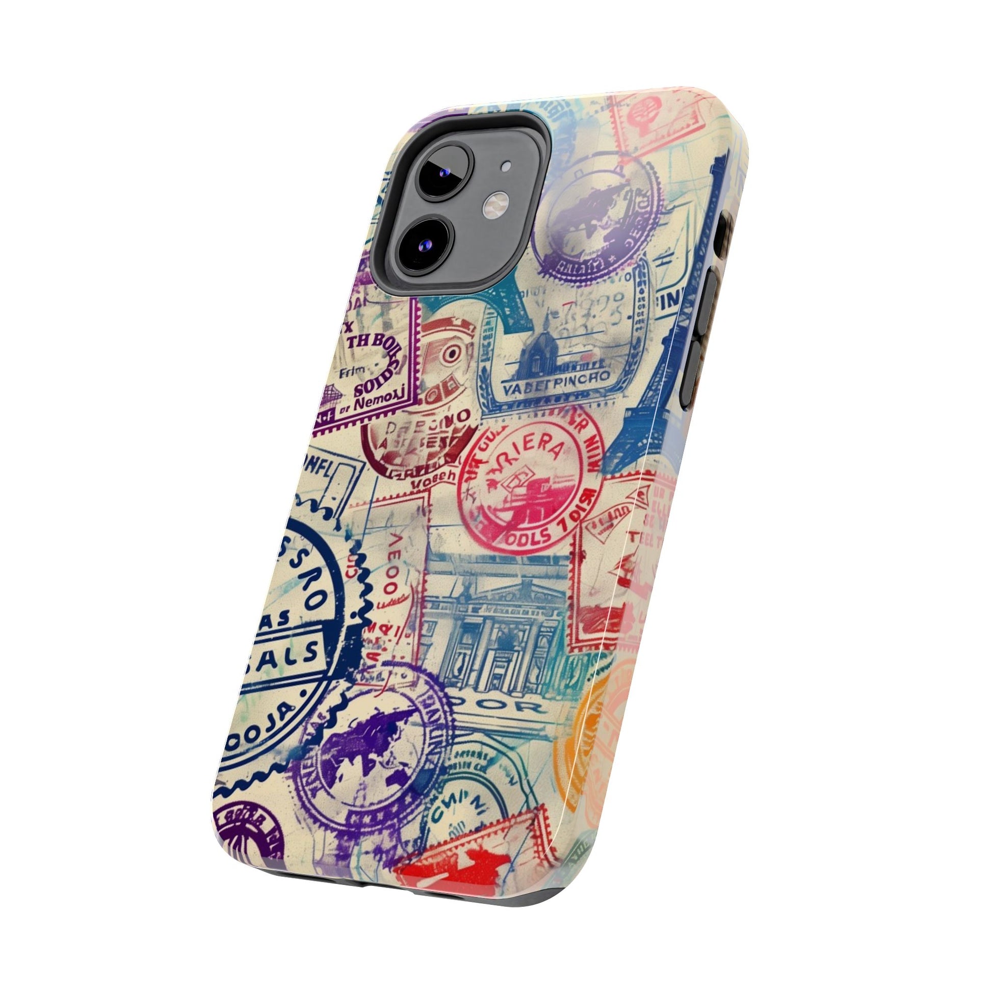 Travel Stamps Tough Phone Case - Durable Vintage Travel Stamps Design - Adventure Inspired Phone Case - Protective Case with travel stamps