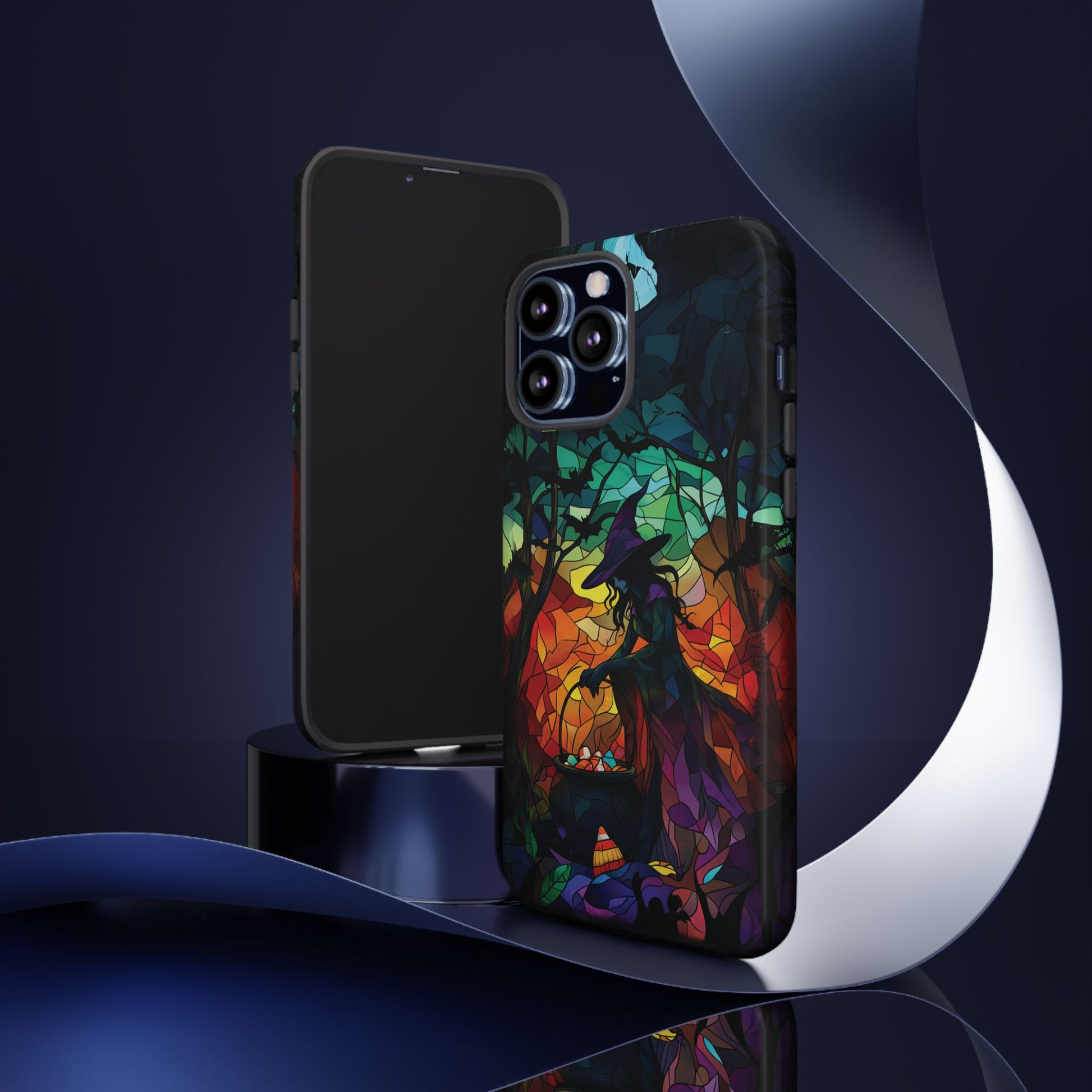Halloween Witch Stained Glass Dark Academia Spooky Fall Witchy Pumpkin Bats Seasonal Fall Mosaic Case iPhone 13 14 15 16 Pro Max