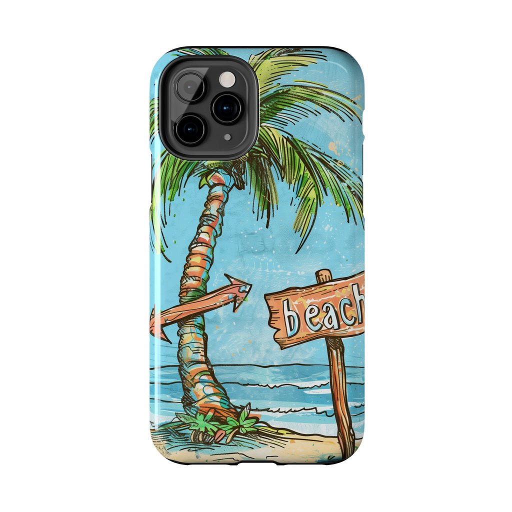 Durable Phone Case with Beach Scene and Palm Tree - Tropical Paradise Protective Cover