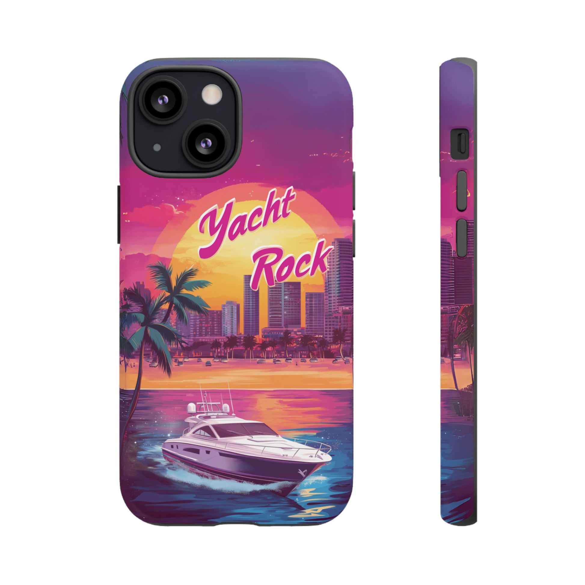 Custom Yacht Rock Phone Case iPhone 13 14 15 16 Pro Max Sunset Cruise Harbor Miami Vice Yacht Rock Gift Boating Captain South Beach Surfing