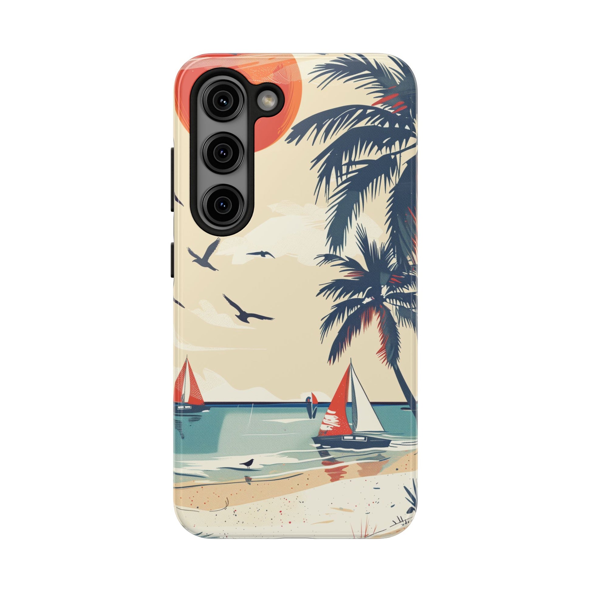 Retro Beach Scene Phone Case, Vintage Tropical Ocean iPhone Case, Summer Beach Phone Cover for iPhone, iphone 15 pro max