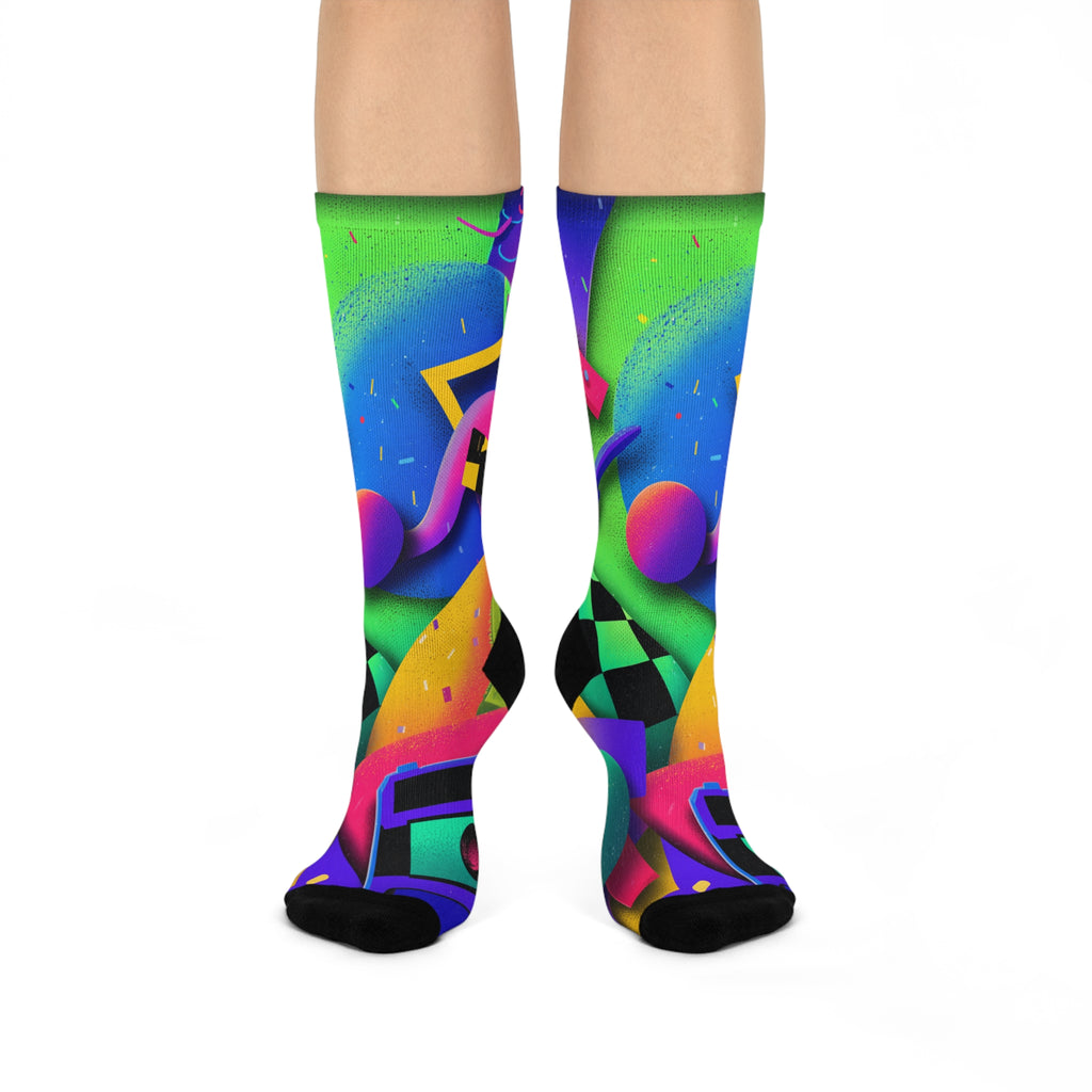 80s Vibe Neon Abstract Super Crew Socks