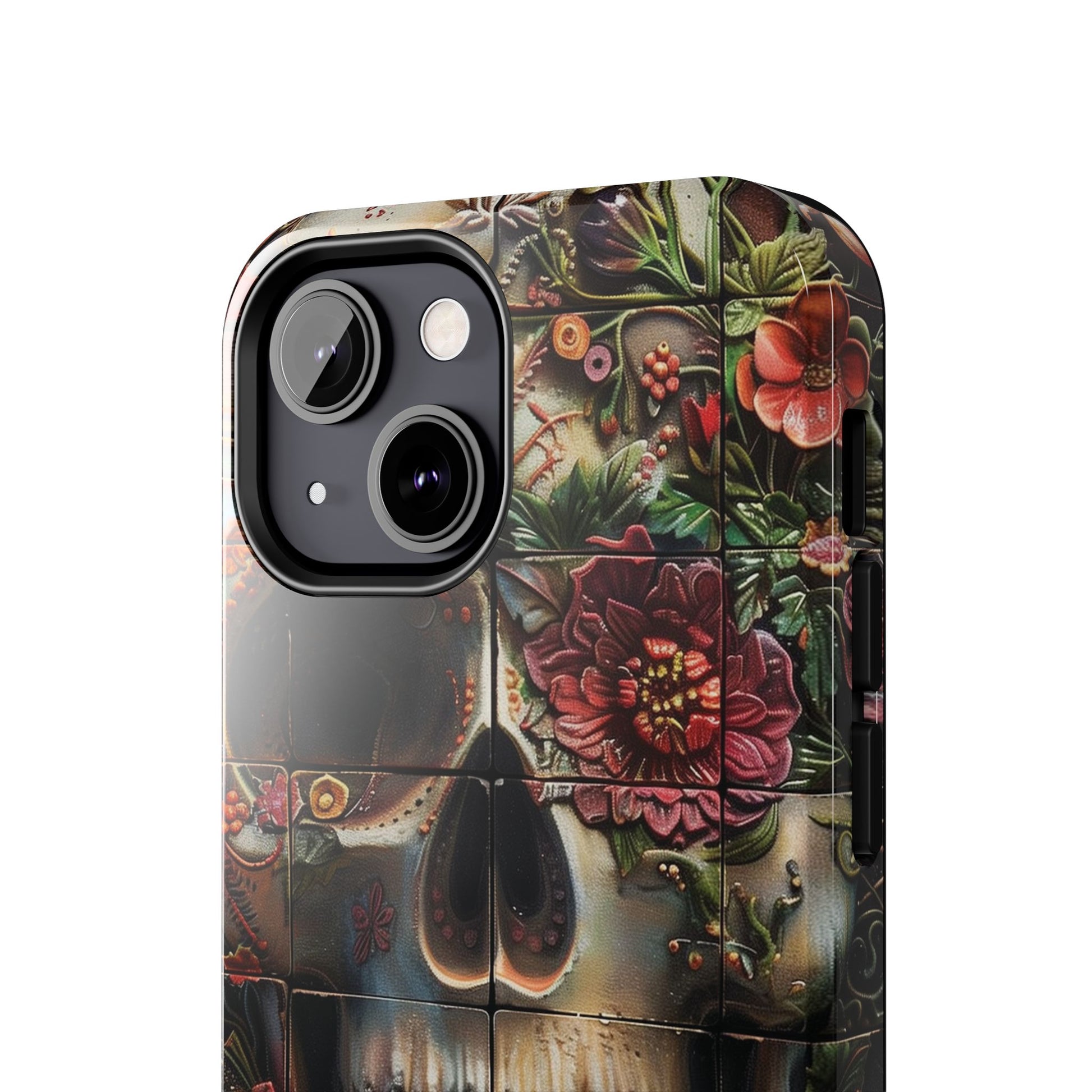 Sugar Skull Phone Case Flowers and Skeletons, Halloween Cottagecore Day of the Dead, Dia de Los Muertos Gothic, iPhone 15 Spooky Case