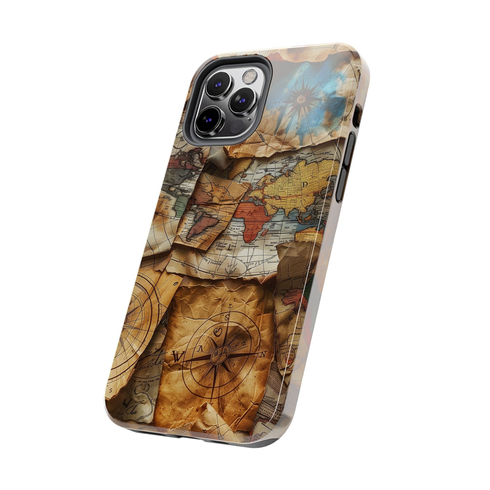 Double Layer Map Phone Case - Protective Phone Case Vintage Map Design - Durable Dual Layer Case with Map Print - Travel Inspired Phone Case