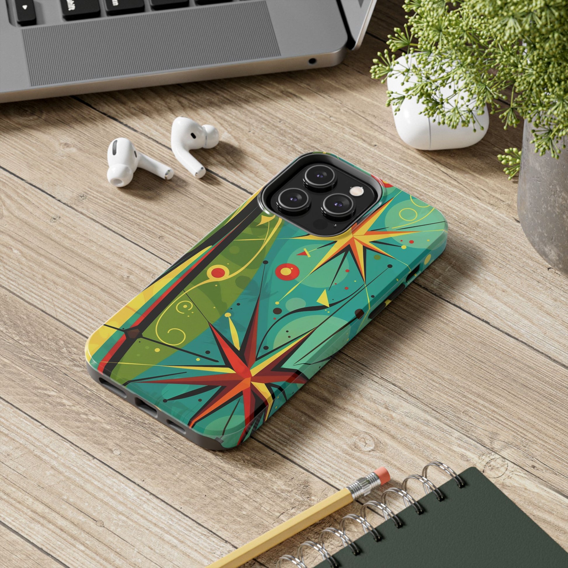 Mid Century Modern Star Design Phone Case, Earth Tone Colors, Retro Style Smartphone Cover, Vintage Phone Case, iPhone 14 Case, Apple iPhone