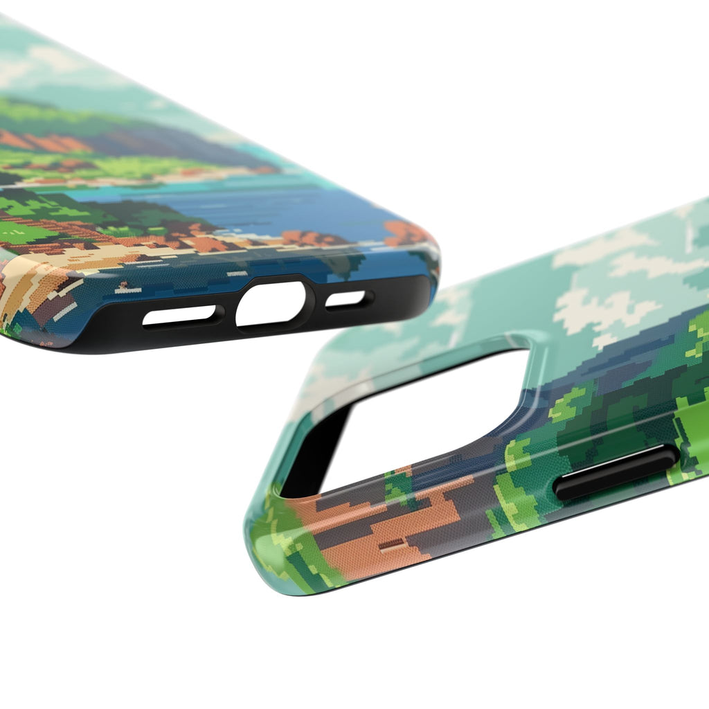Pixel Art Video Game Landscapes Phone Case, Retro Gaming Pixelated Design, Geeky Gamer Phone Cover, Unique Video Game Art Accessories