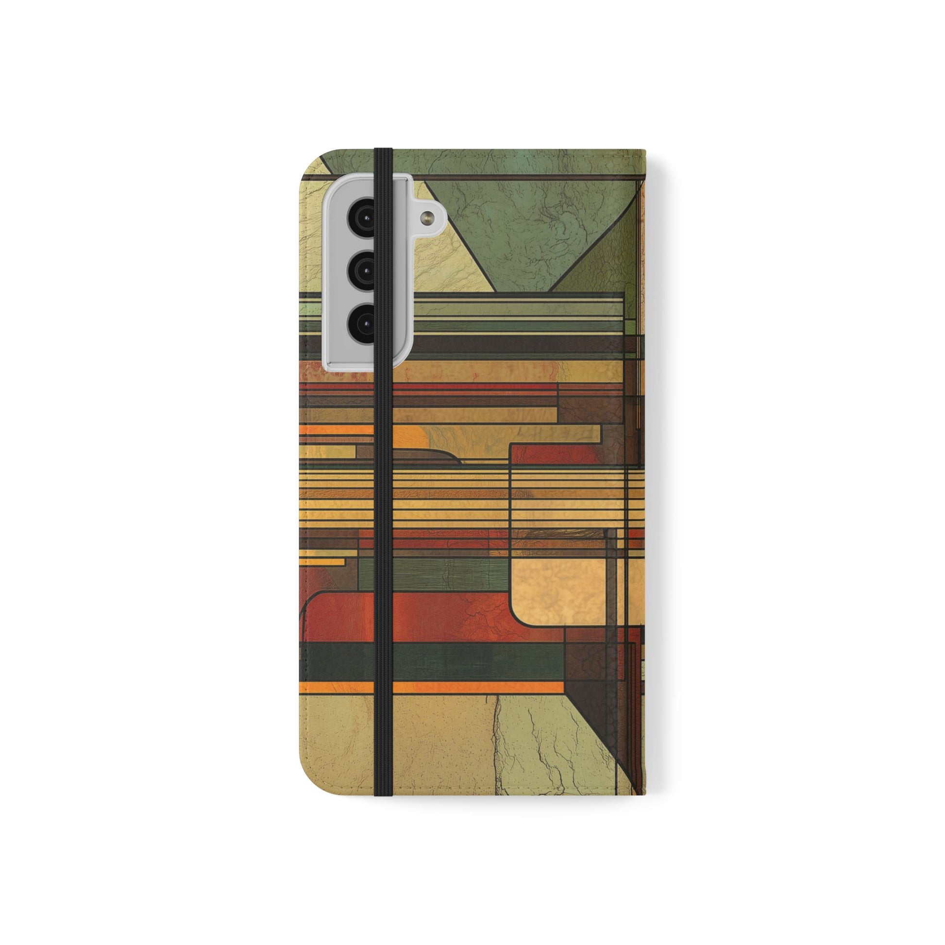 Art Deco Flip Case Prairie Style Stained Glass Inspired by Frank Lloyd Wright, Phone Covers, Colorful Protective Accessories, Unique