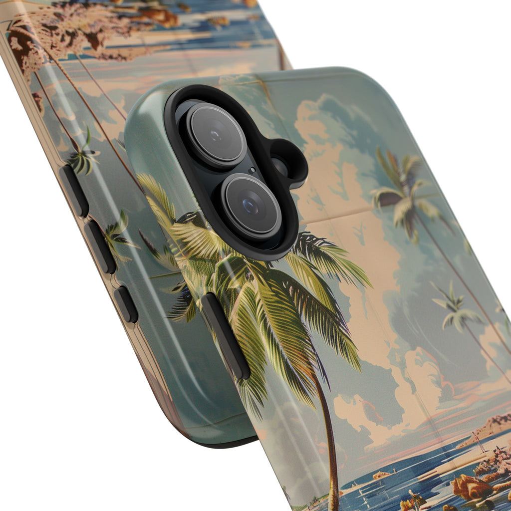 Beach Scene Phone Case Retro Vintage Tropical Ocean Summer Surfing Tiki iPhone 13 14 15 16 Pro Max Galaxy S24