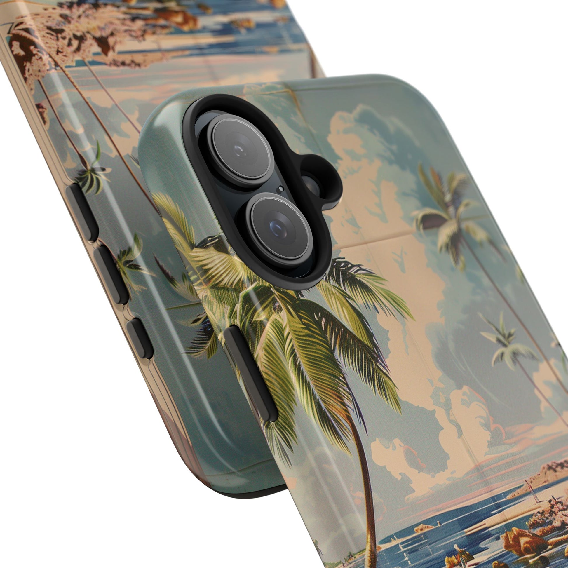 Beach Scene Phone Case Retro Vintage Tropical Ocean Summer Surfing Tiki iPhone 13 14 15 16 Pro Max Galaxy S24