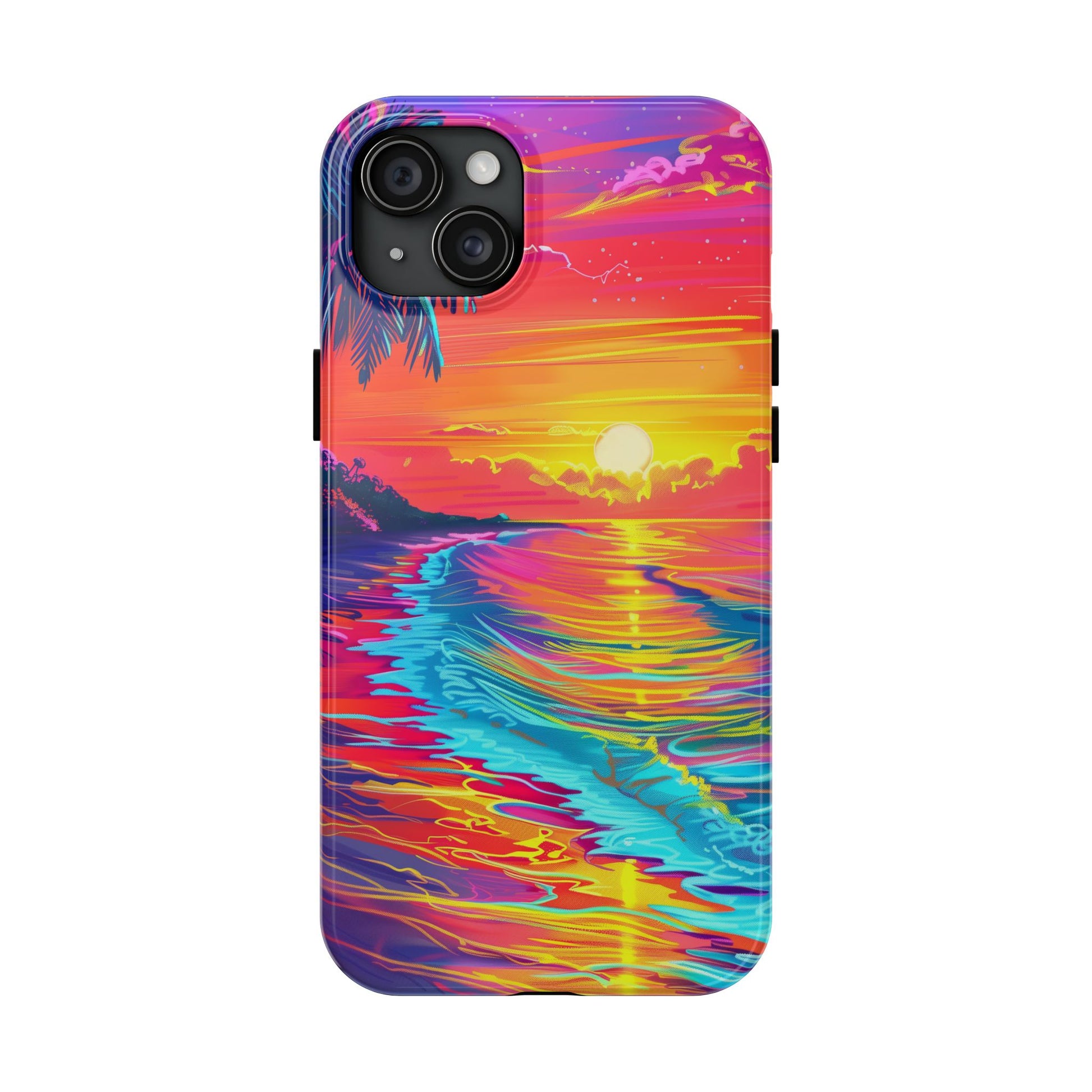 Tough Beach Sunrise Phone Case - Durable Case Lisa Frank Inspired Beach Art - Vibrant Beach Design - Colorful Phone Case for Beach Lovers