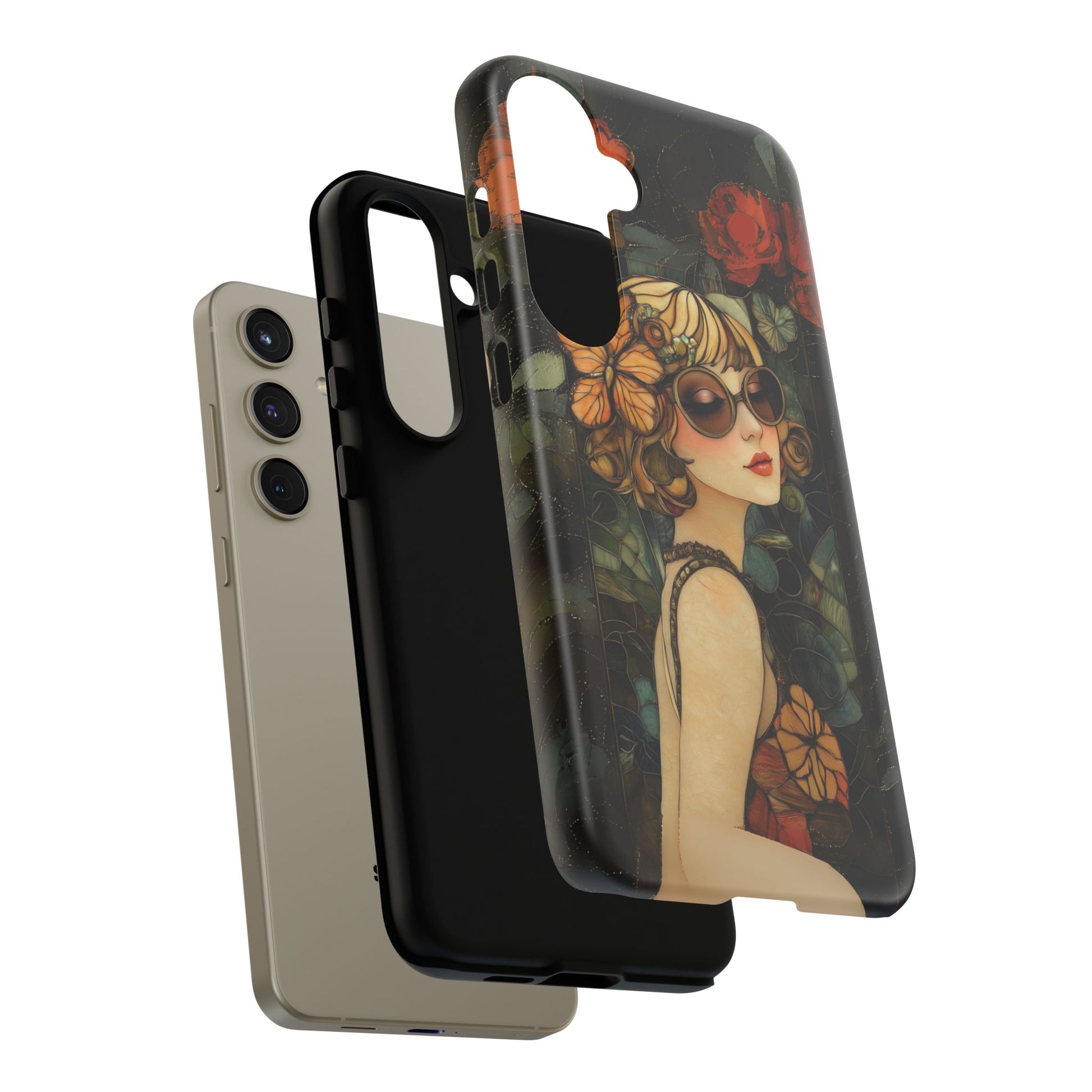 Butterfly Art Deco Flapper Woman Mosaic Phone Case 1920s Art Nouveau Design in Red Stained Glass Alphonse Mucha Style Gatsby Style Poster