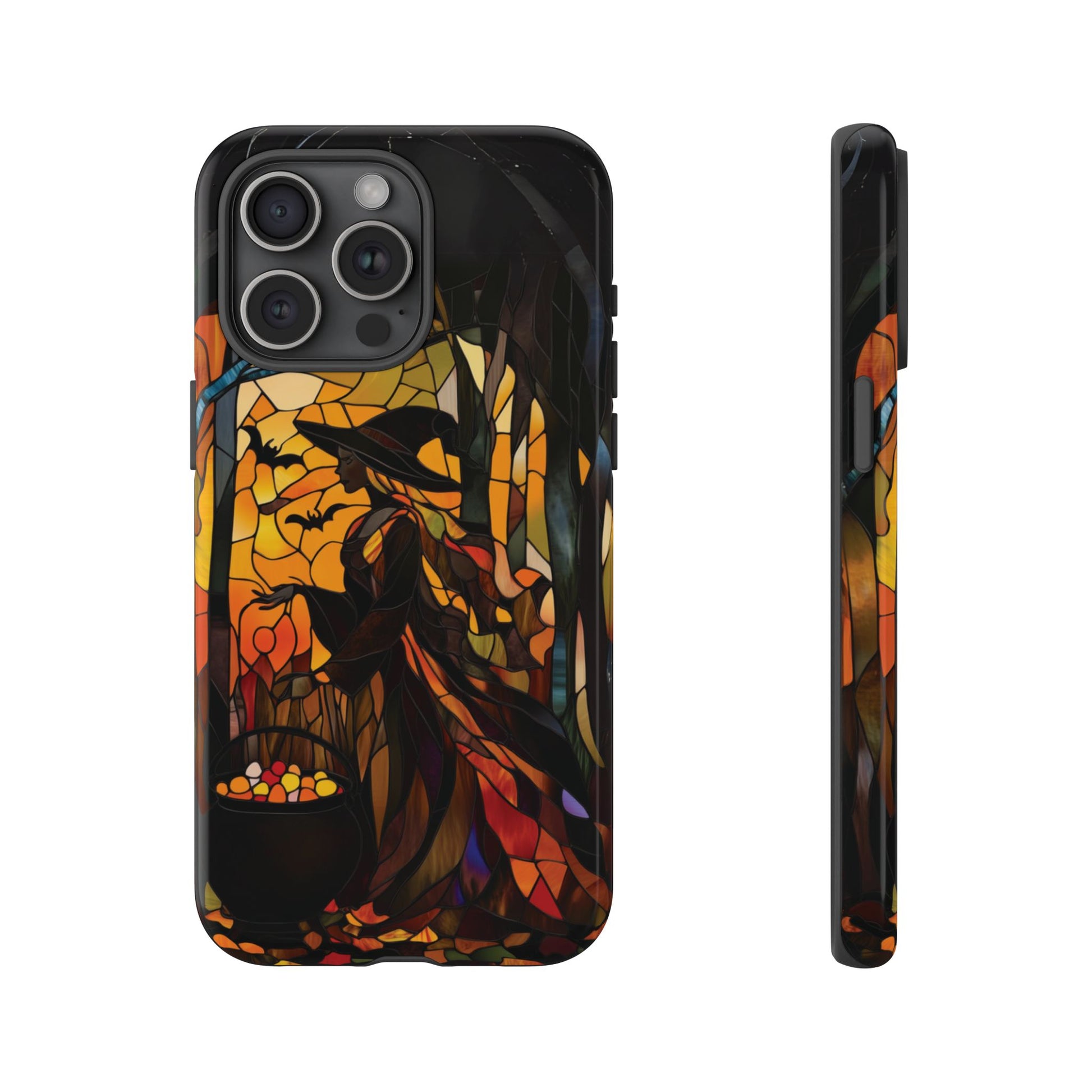 Halloween Witch Stained Glass Effect Dark Academia Spooky Fall Witchy Pumpkin Bats Seasonal Fall Mosaic Case iPhone 13 14 15 16 Pro Max