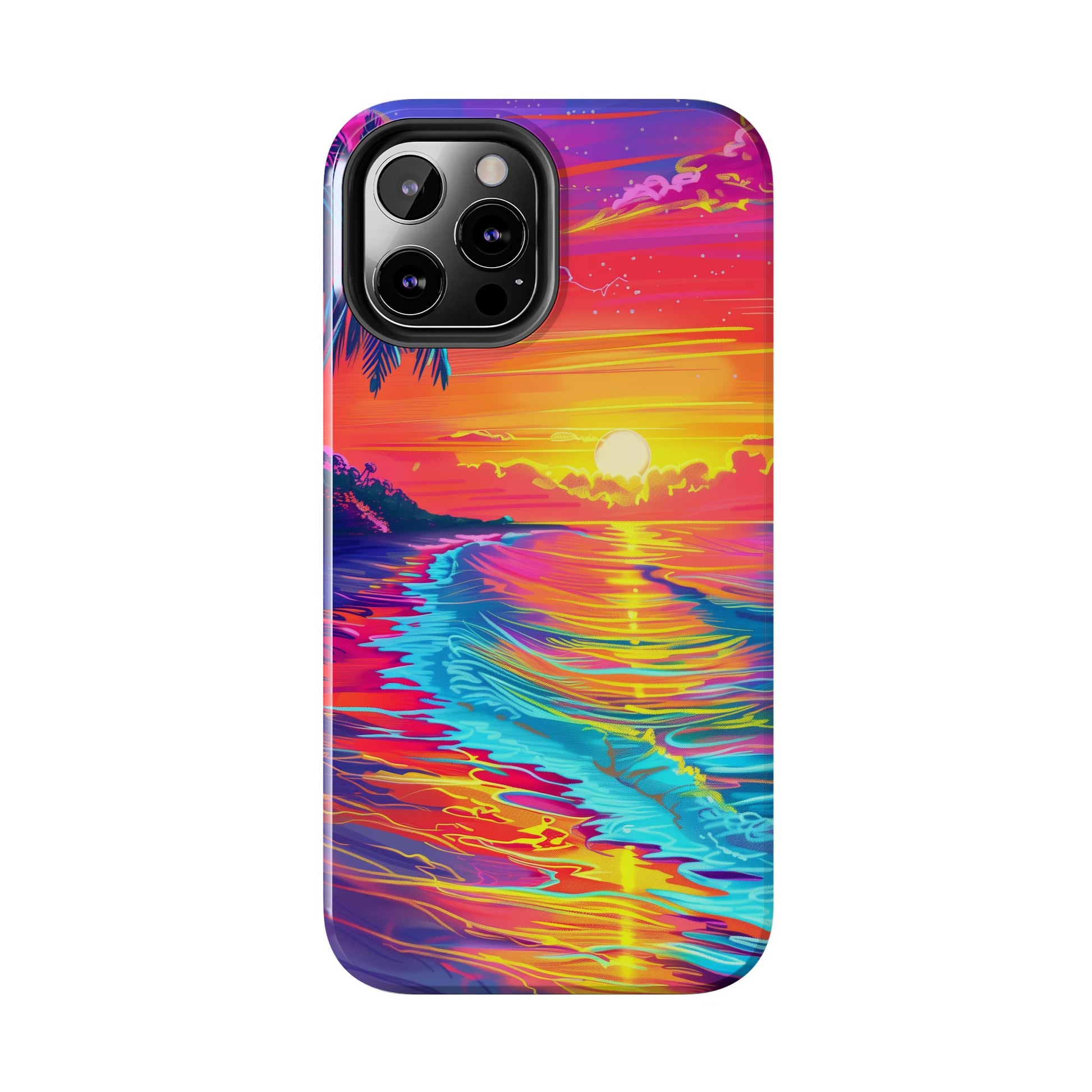 Tough Beach Sunrise Phone Case - Durable Case Lisa Frank Inspired Beach Art - Vibrant Beach Design - Colorful Phone Case for Beach Lovers