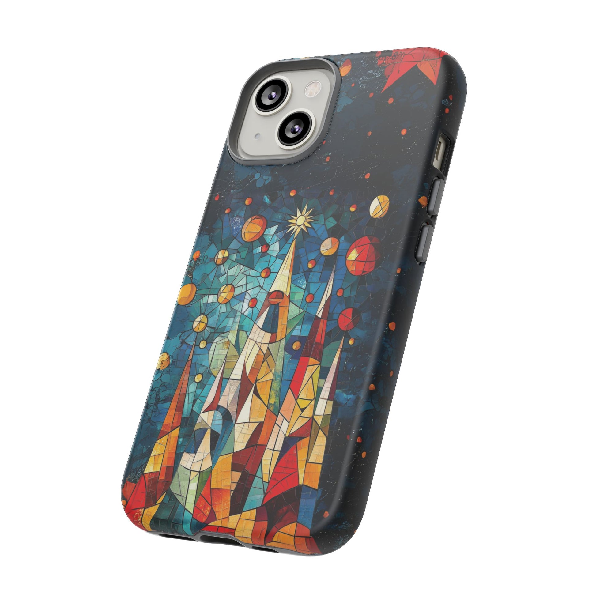 Mosaic Festive Christmas Tree Grove Art Deco Stained Glass Phone Case Rankin Style MidMod Design iPhone 13 14 15 16 Pro Max Pixel Galaxy