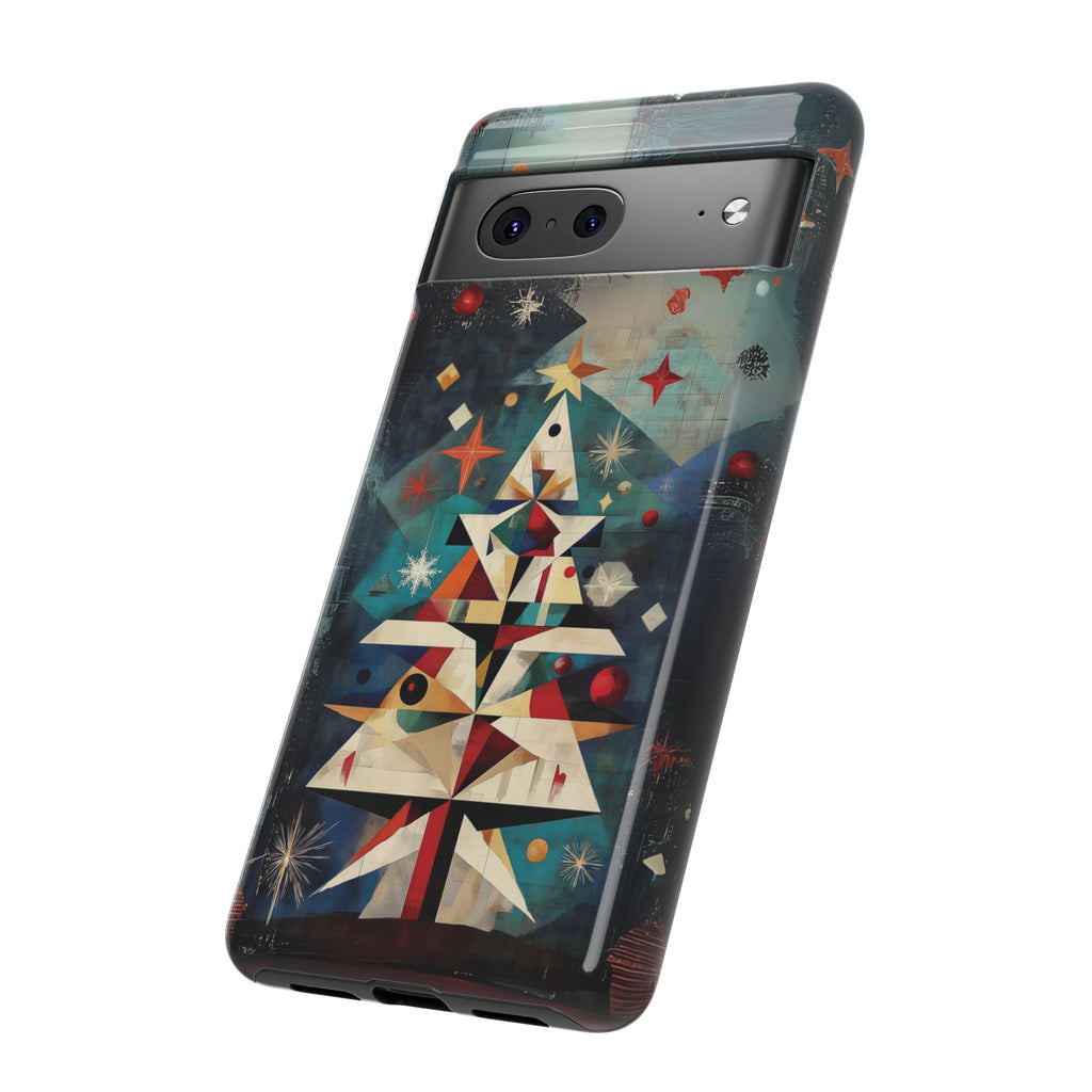 Mosaic Festive Christmas Tree Art Deco Stained Glass Phone Case Rankin Bass Style MidMod Design iPhone 13 14 15 16 Pro Max Pixel Galaxy