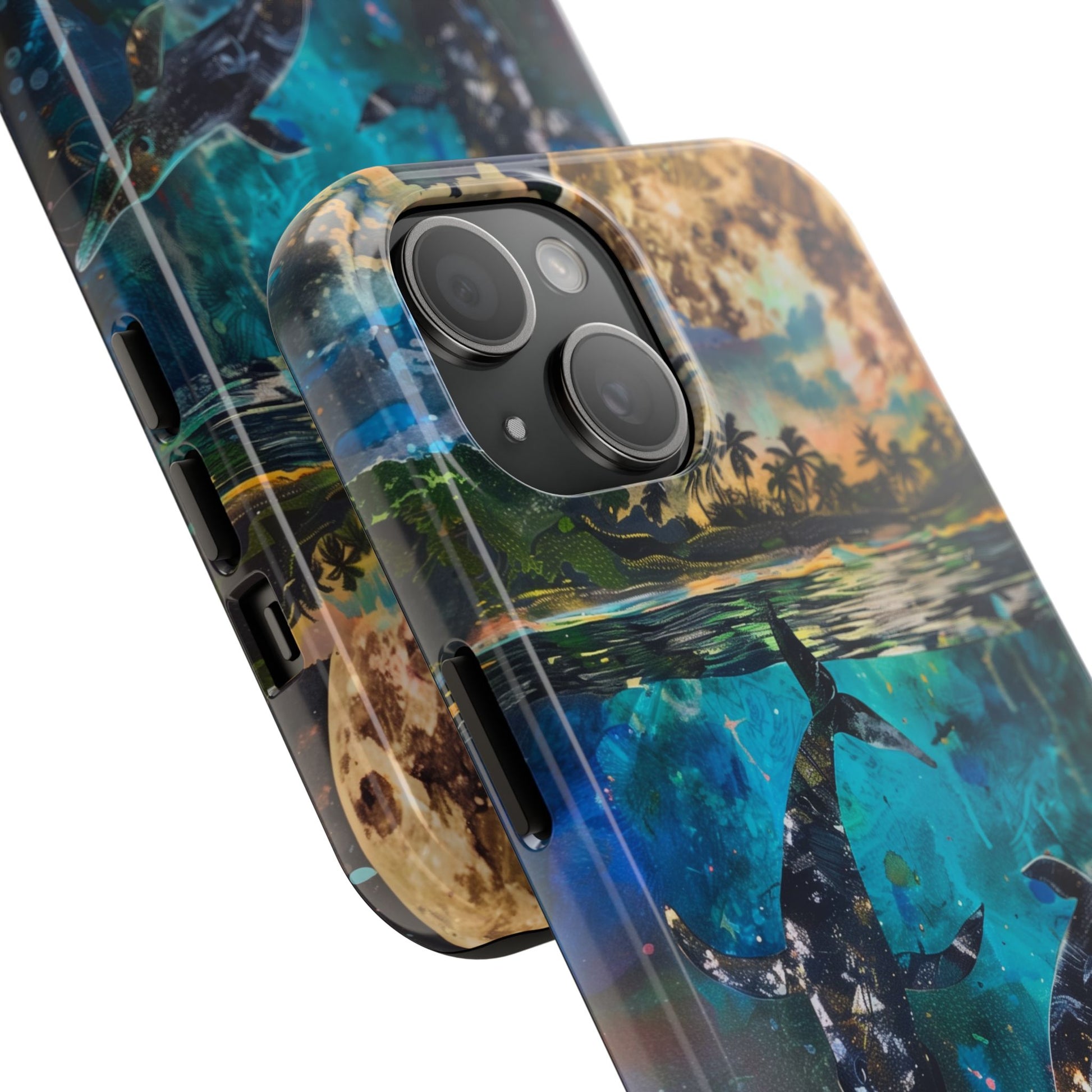 Abstract Moonlit Whales Underwater Phone Case - Durable and Stunning Protective Cover
