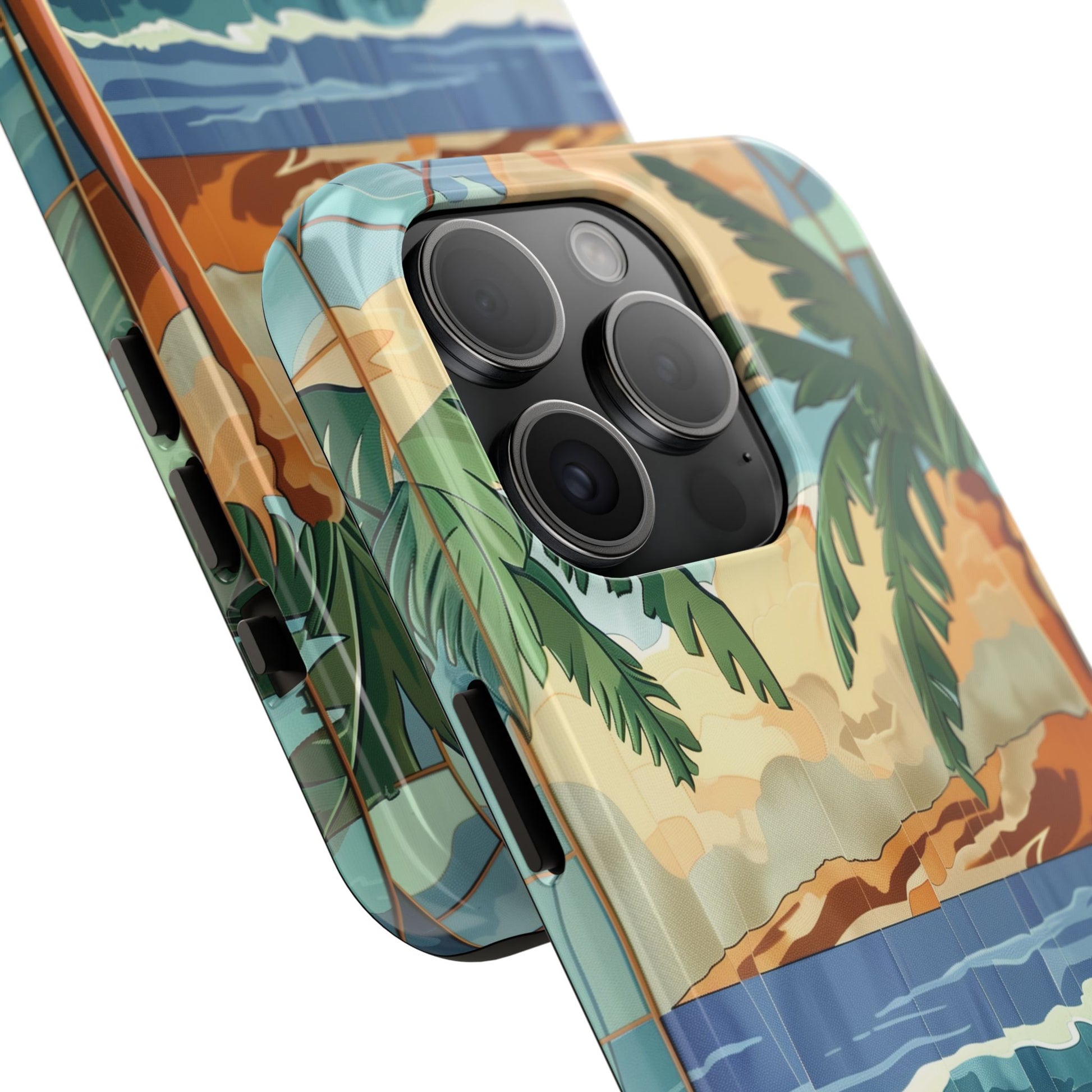 Retro Beach Scene Phone Case, Vintage Tropical Ocean iPhone Case, Summer Beach Phone Cover for iPhone, iphone 15 pro max