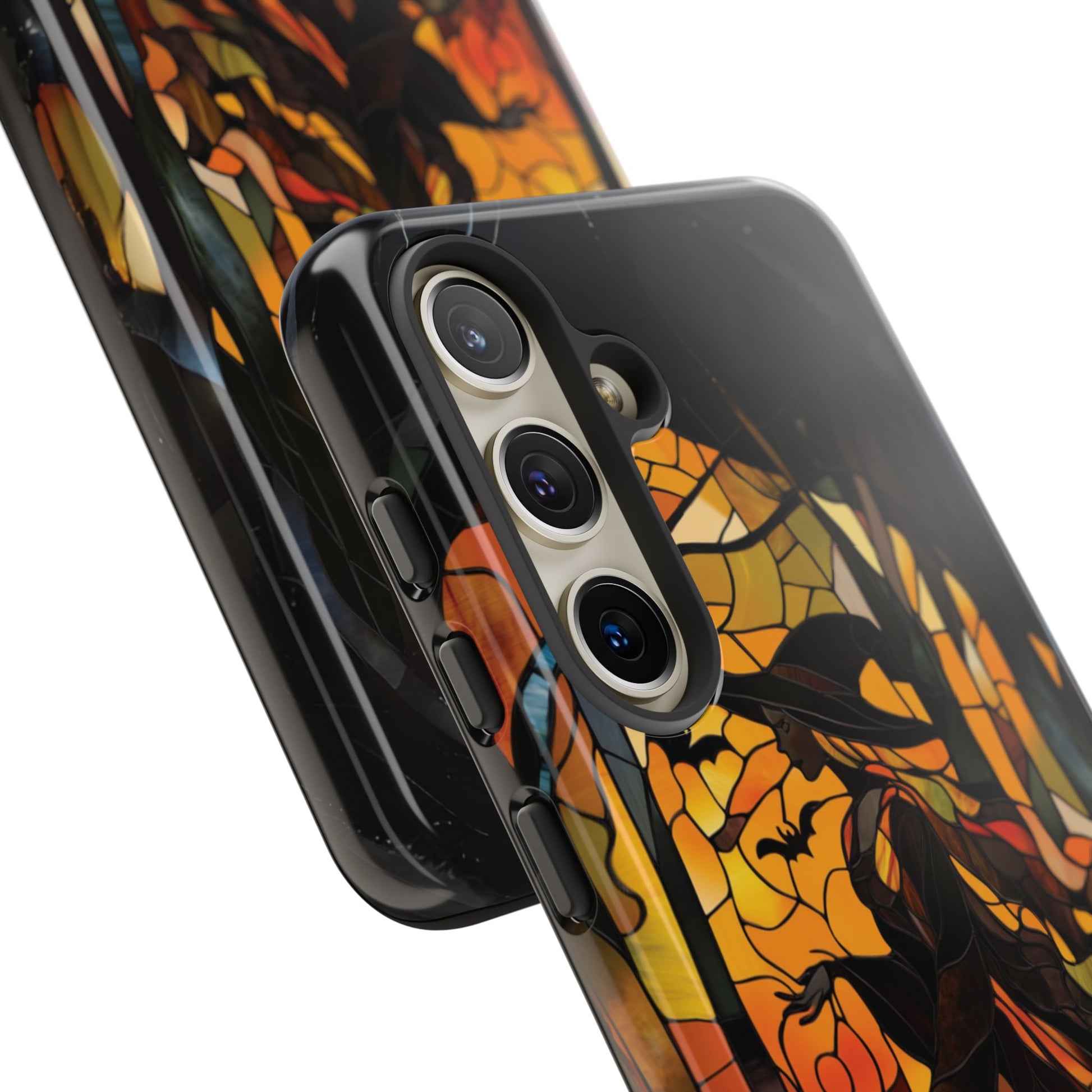 Halloween Witch Stained Glass Effect Dark Academia Spooky Fall Witchy Pumpkin Bats Seasonal Fall Mosaic Case iPhone 13 14 15 16 Pro Max
