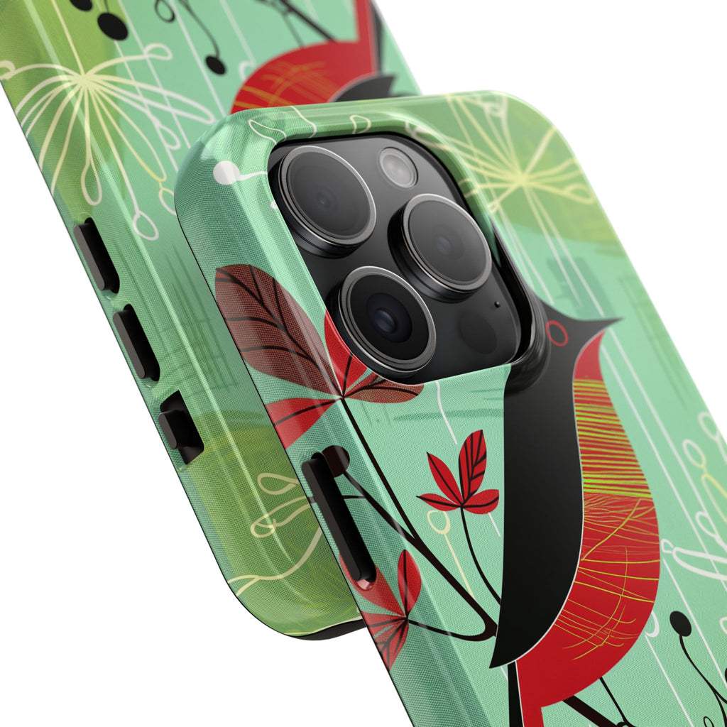 Mid Century Modern Animal Phone Case, Atomic Birds, Bird Iphone Case,Earth Tone Colors, Retro Style Smartphone Cover, iphone 14 Case, Apple