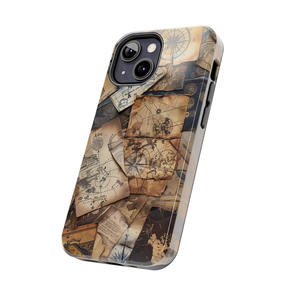 Double Layer Adventure Phone Case - Protective Phone Case Vintage Map and Compass Design - Dual Layer Case with Map Print