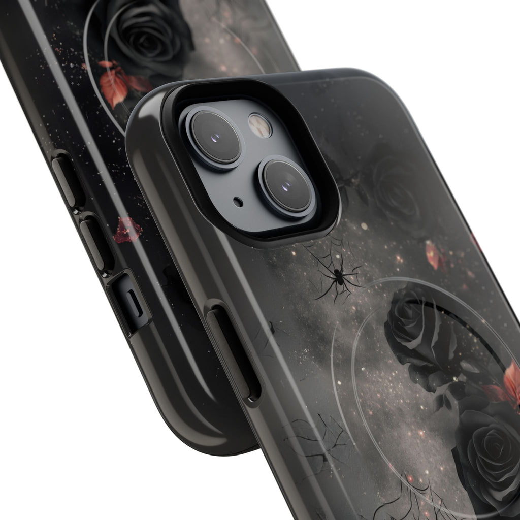 Magsafe Gothic Floral Phone Case Dark Academia Black Roses Spider Webs Butterflies Witchcraft Night Sky iPhone 14 15 Pro Max
