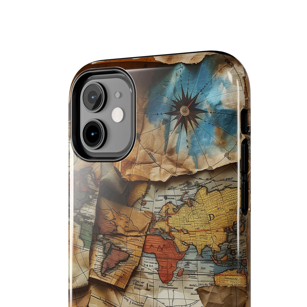 Double Layer Map Phone Case - Protective Phone Case Vintage Map Design - Durable Dual Layer Case with Map Print - Travel Inspired Phone Case