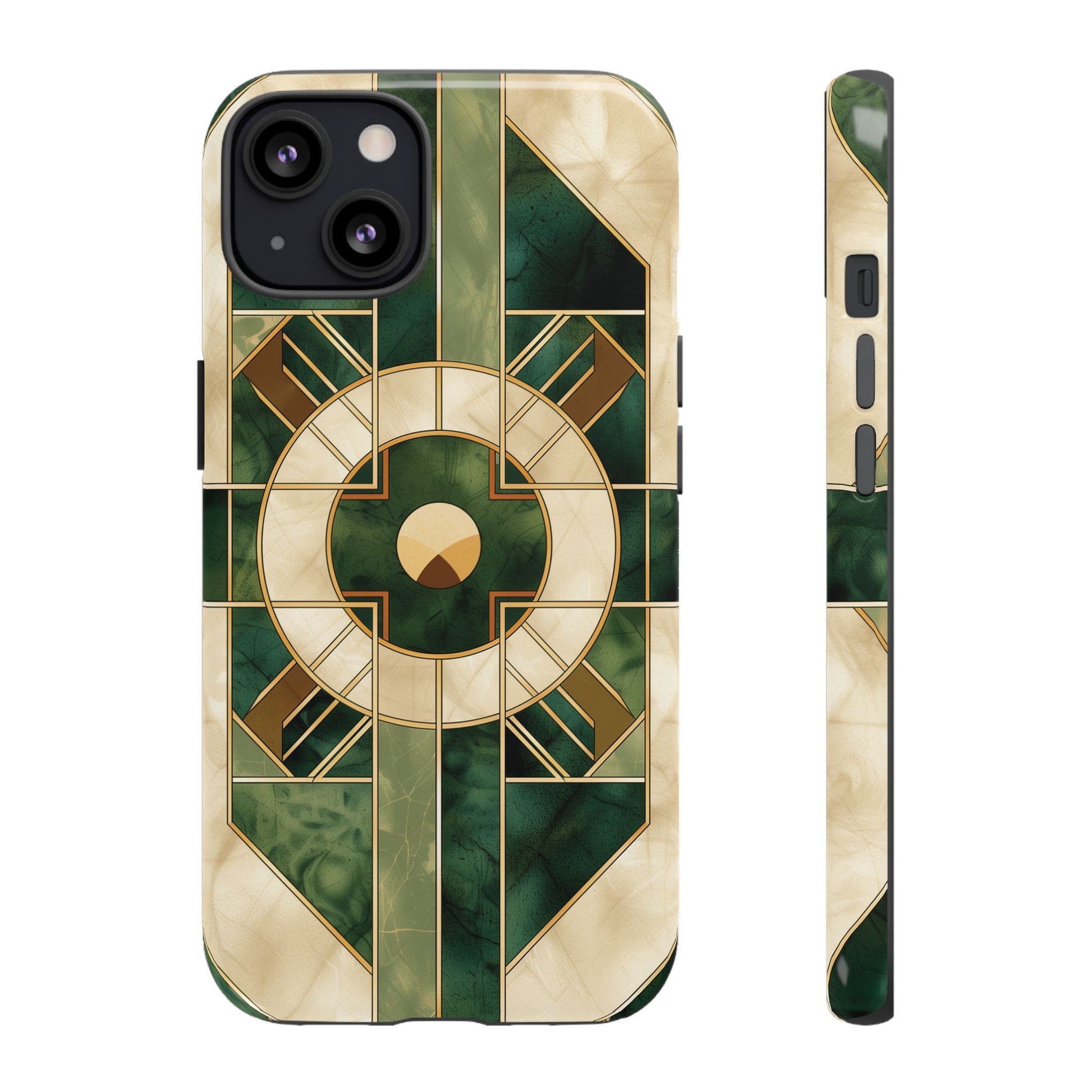 Green Frank Lloyd Wright Inspired Phone Case Geometric Elegance Stained Glass Art Deco Marble Gold 13 14 15 16 iPhone Pro Max Galaxy Pixel