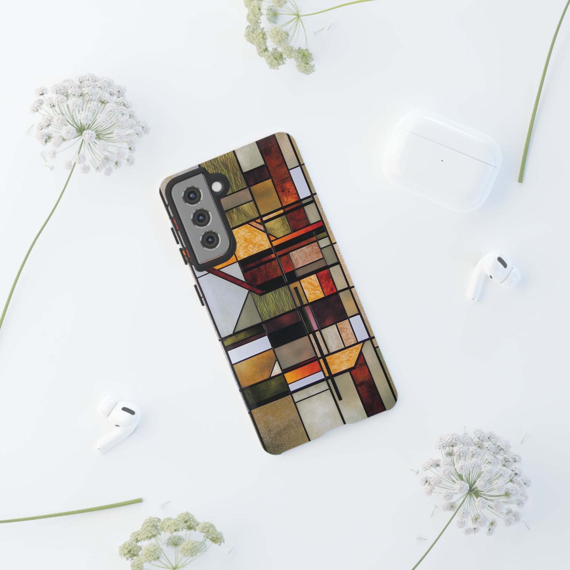Stained Glass Phone Case Art Deco Frank Lloyd Wright Cottage Core Usonian Prairie Style Geometric Stylish  iPhone 14 15 16 Pro