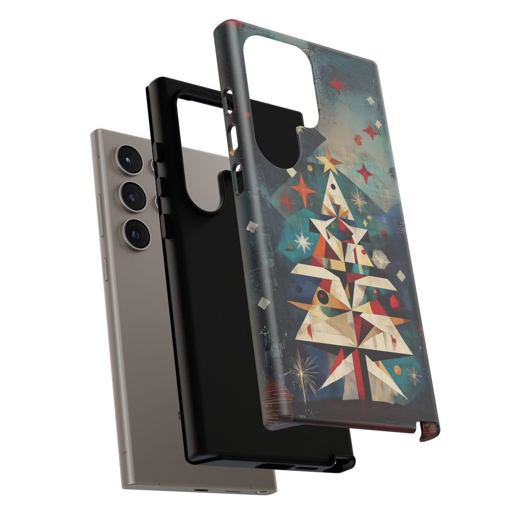 Mosaic Festive Christmas Tree Art Deco Stained Glass Phone Case Rankin Bass Style MidMod Design iPhone 13 14 15 16 Pro Max Pixel Galaxy