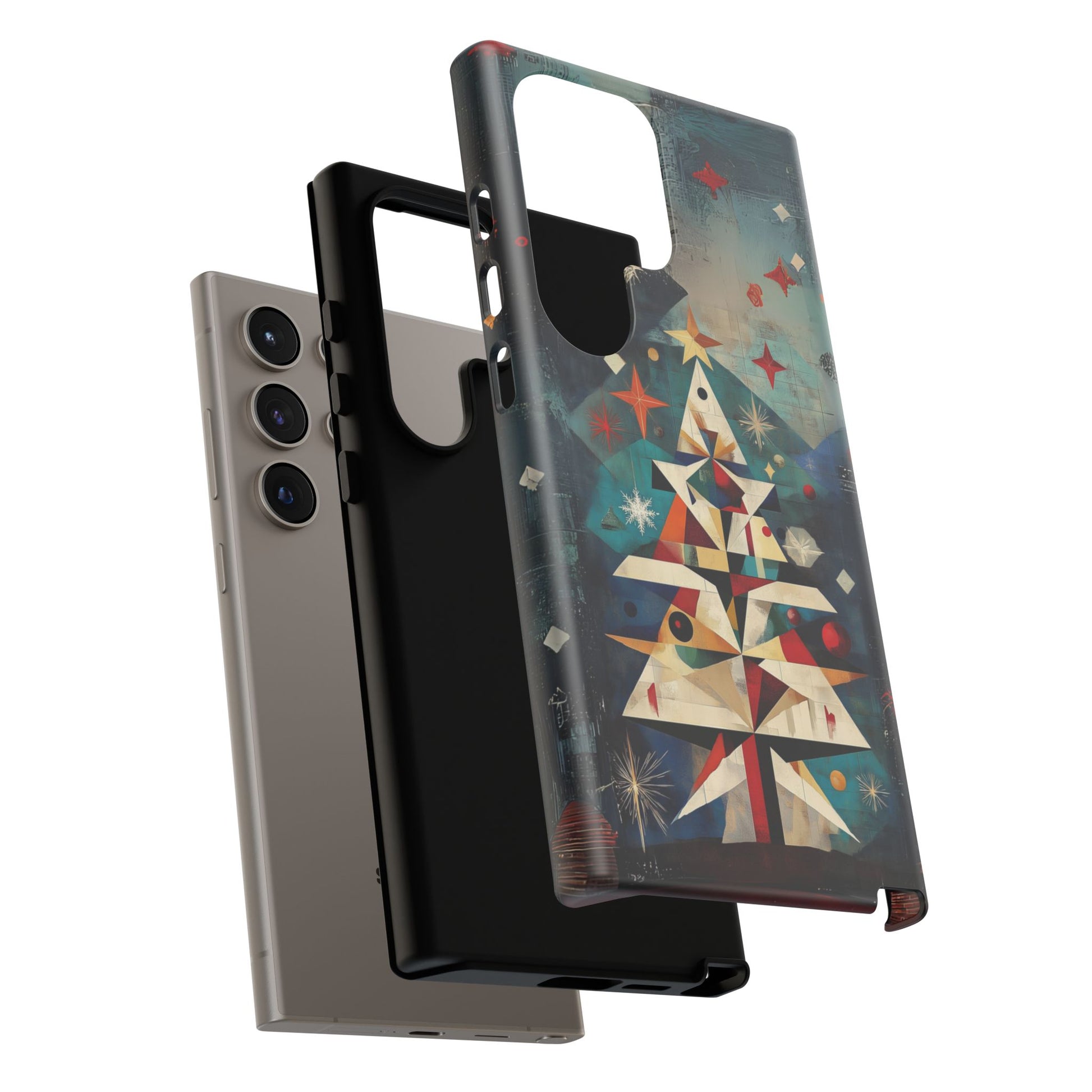 Mosaic Festive Christmas Tree Art Deco Stained Glass Phone Case Rankin Bass Style MidMod Design iPhone 13 14 15 16 Pro Max Pixel Galaxy