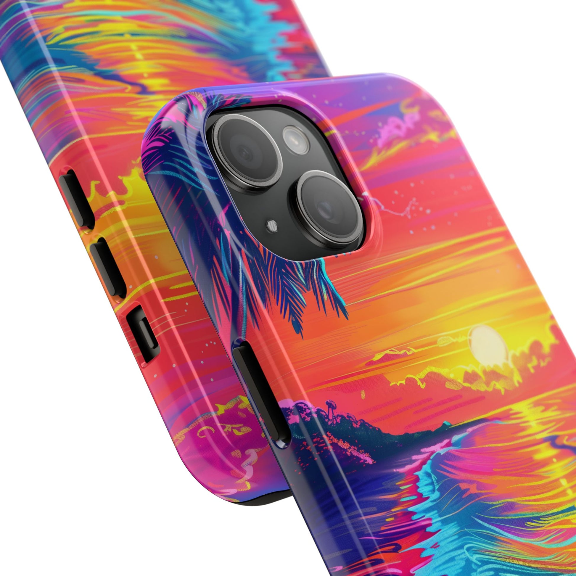 Tough Beach Sunrise Phone Case - Durable Case Lisa Frank Inspired Beach Art - Vibrant Beach Design - Colorful Phone Case for Beach Lovers