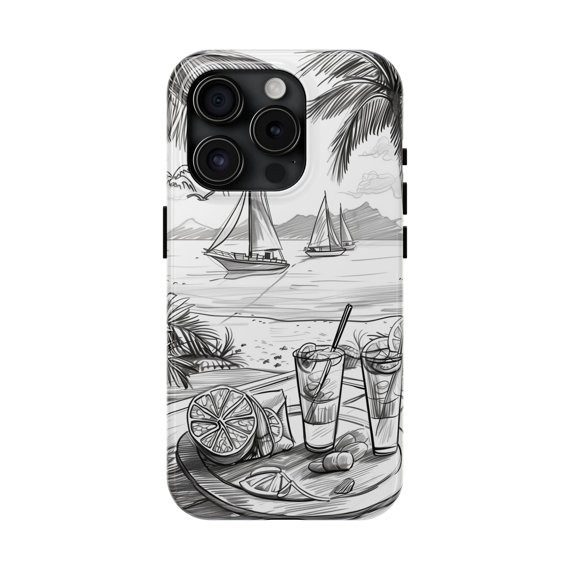 Beach Vibes Phone Case: Hand-Drawn Tiki Drinks & Tropical Paradise Design