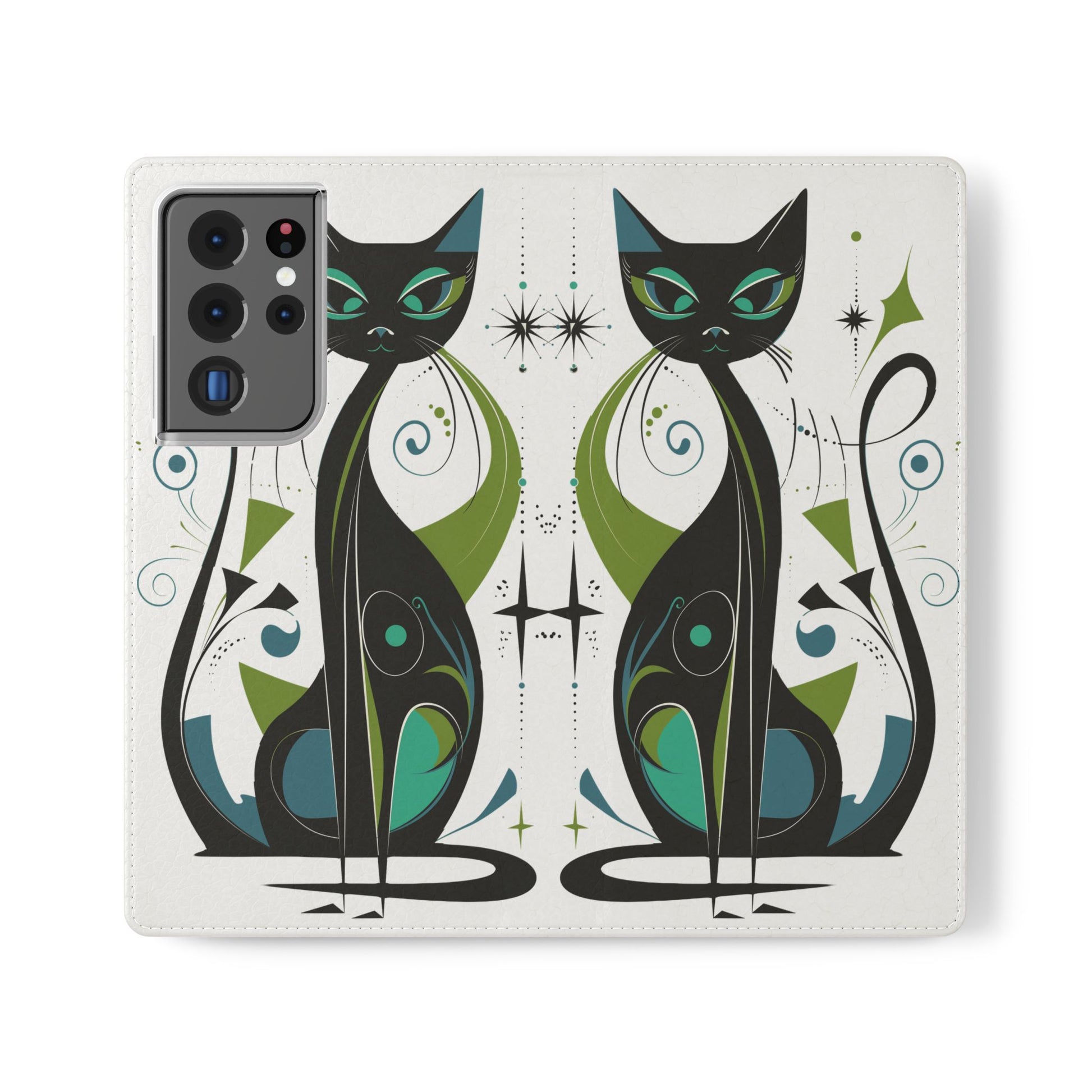 Mid-Century Modern Flip Case, Mid Mod Phone Case, Atomic Cats Case, Retro Chic Smartphone Cover, Android, Apple, Samsung Atomic Cats