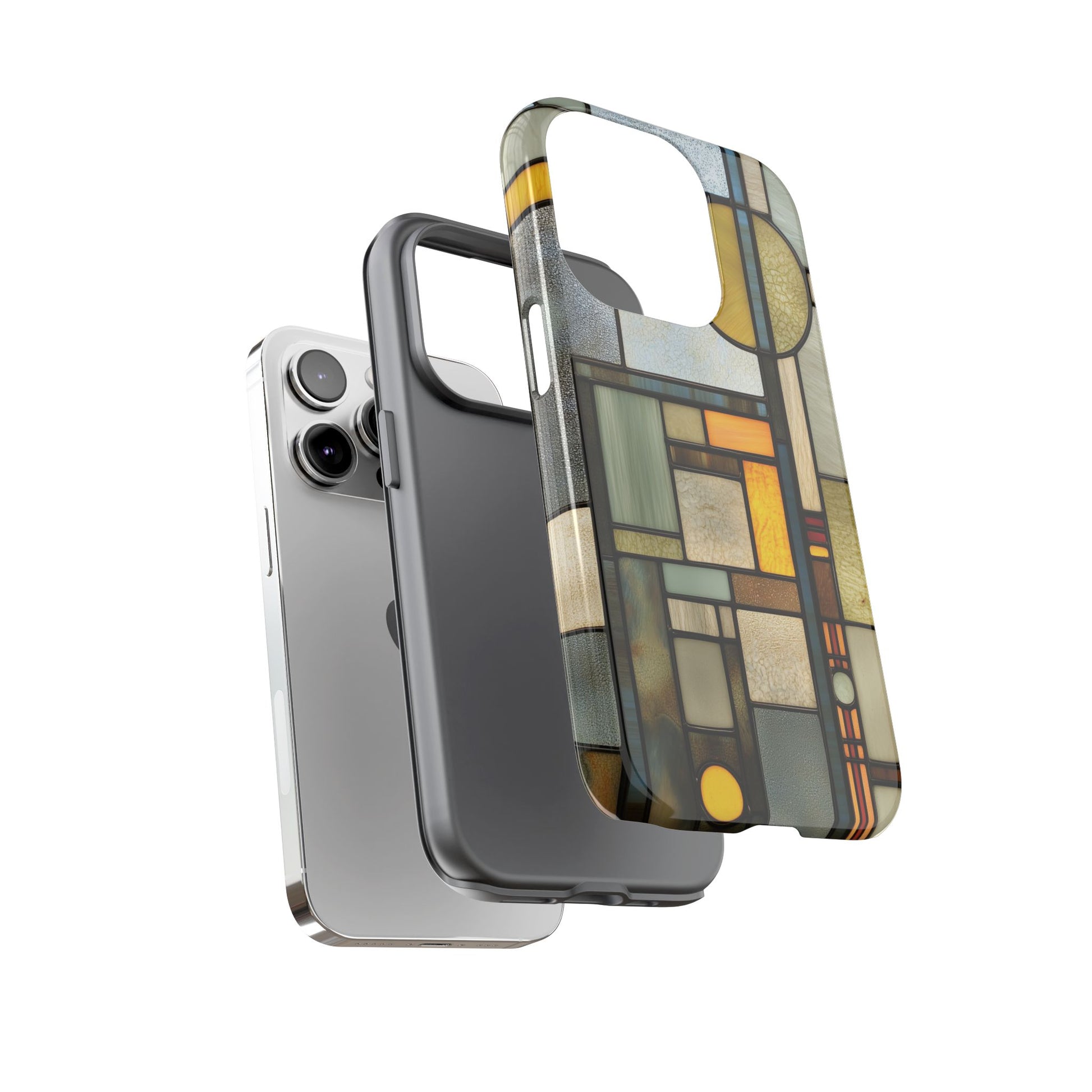 Green Art Deco Stained Glass Phone Case Frank Lloyd Wright Cottage Core Usonian Prairie Style Geometric Stylish  iPhone 14 15 16 Pro