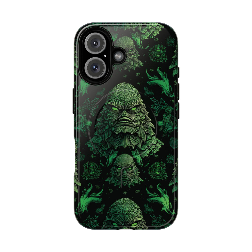 Halloween Lagoon Creature Black and Green Iphone Wireless Charging Case